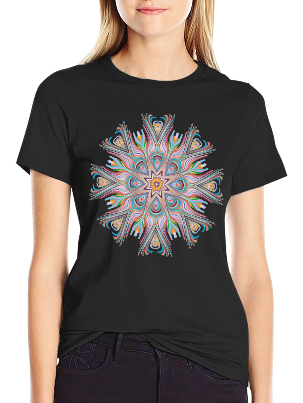Vibrant Mandala Graphic Black Tee