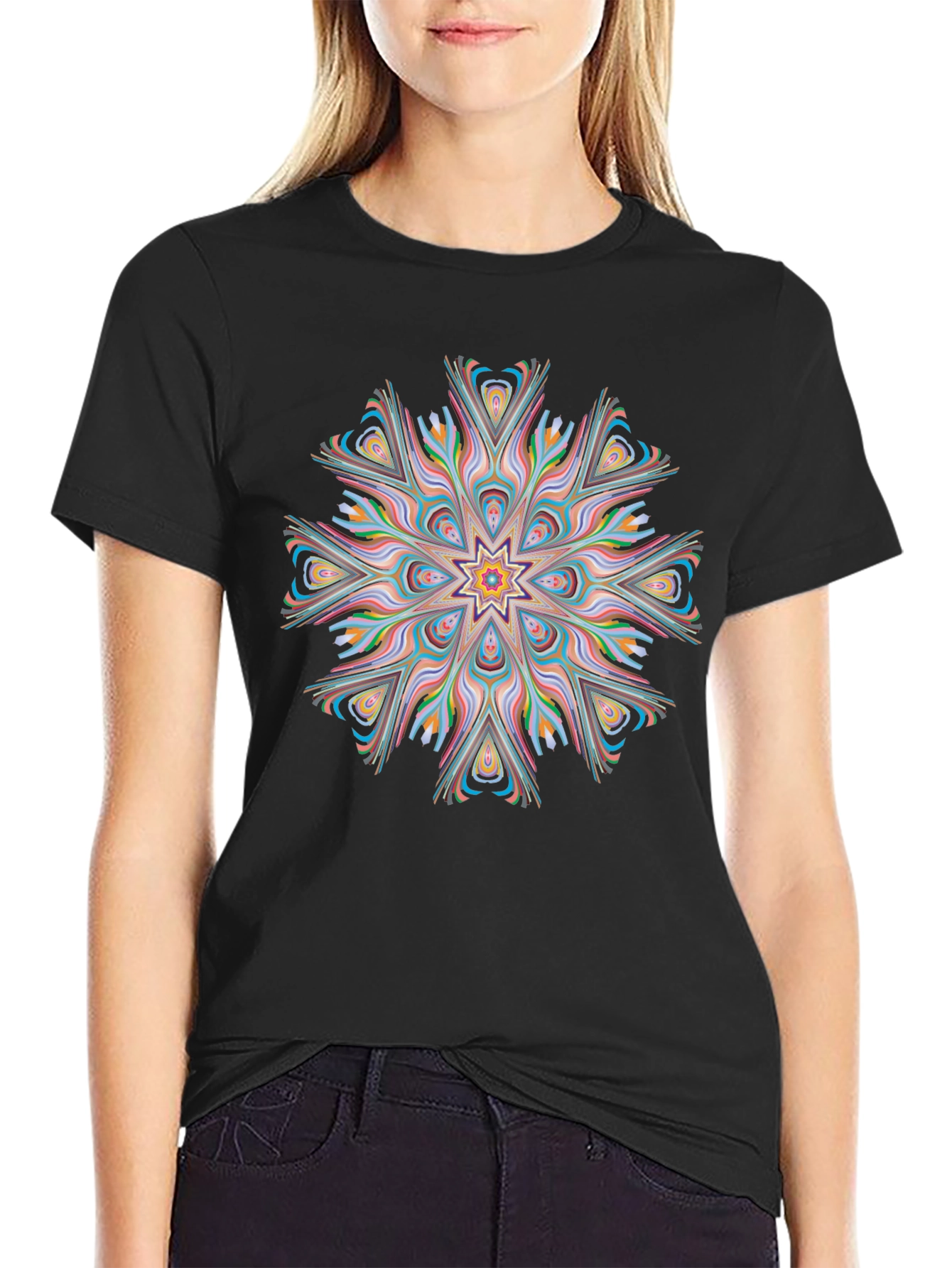 Vibrant Mandala Graphic Black Tee