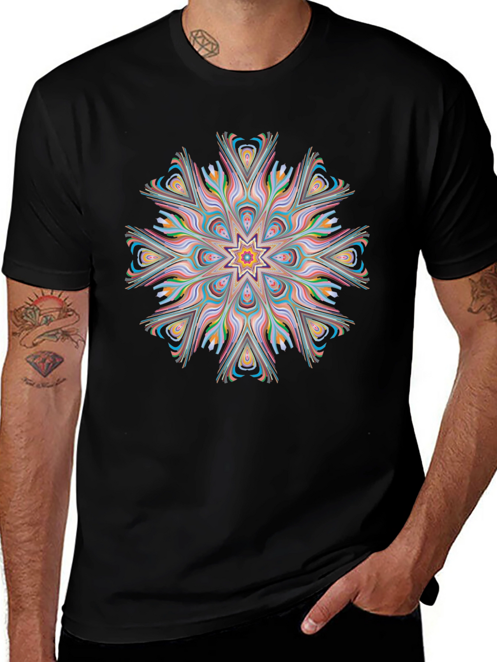 Vibrant Mandala Graphic Black Tee