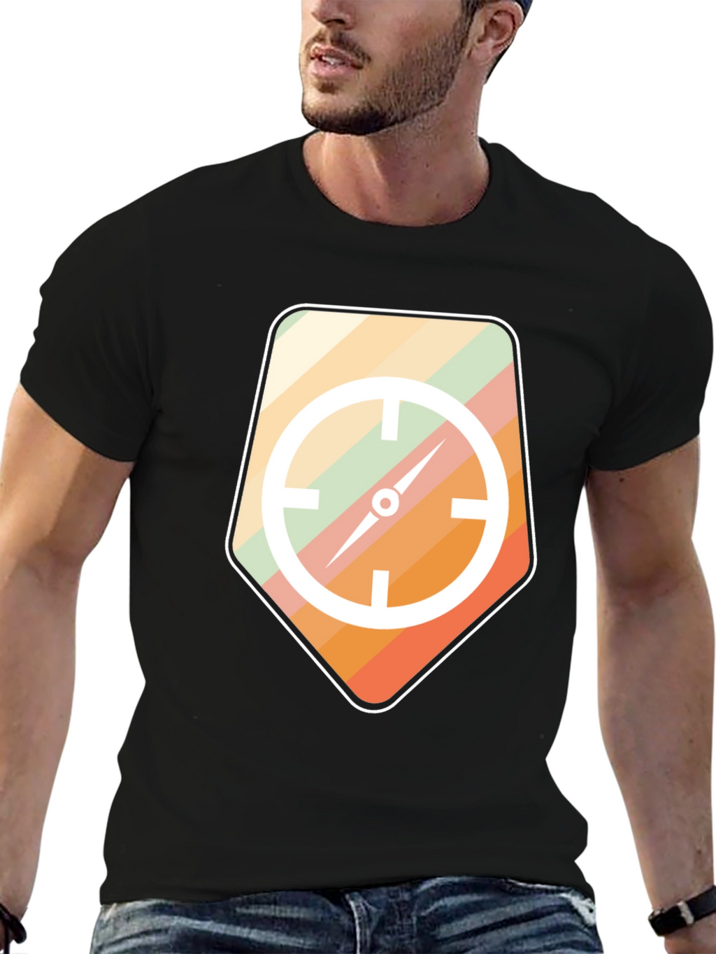 Retro Compass Graphic Tee - Mens Black T-Shirt
