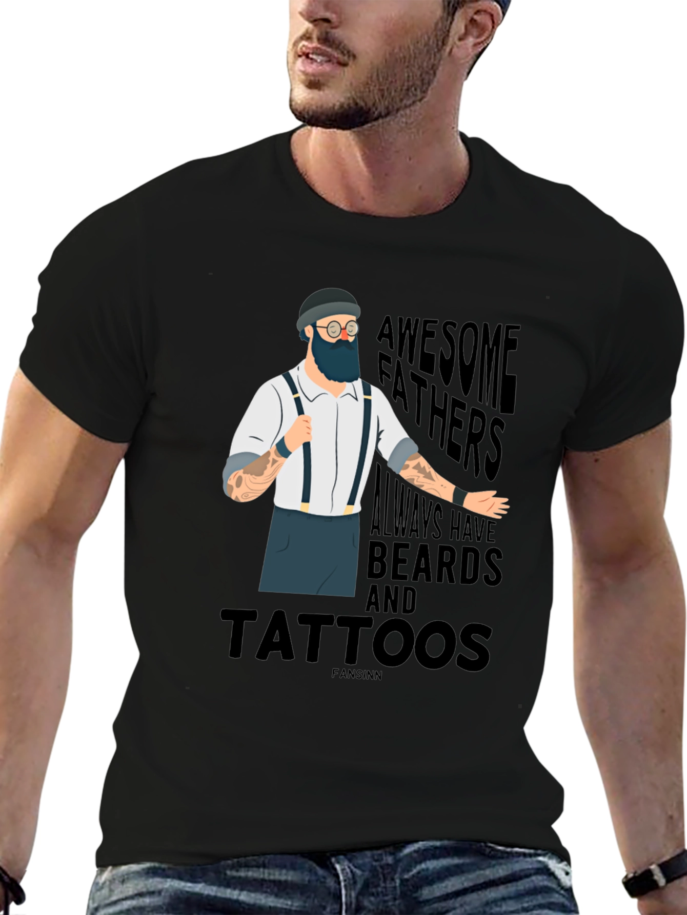 Awesome Bearded & Tattooed Fathers Black T-Shirt
