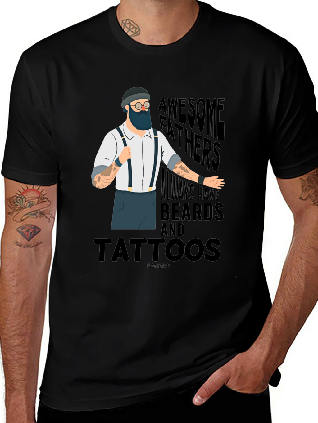 Awesome Bearded & Tattooed Fathers Black T-Shirt