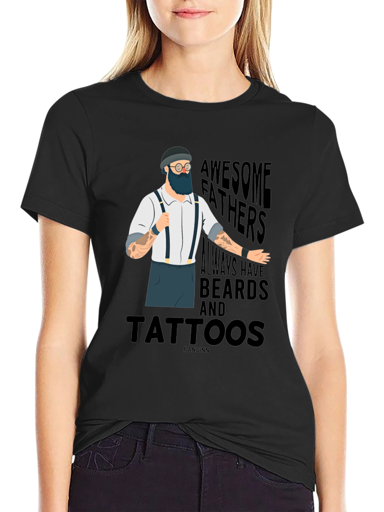 Awesome Bearded & Tattooed Fathers Black T-Shirt