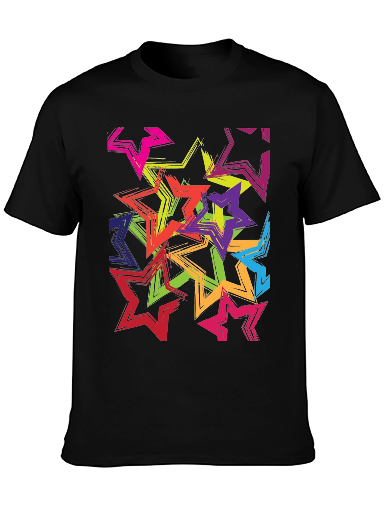 Colorful Star Burst Graphic Tee - Trendy Mens Black T-Shirt