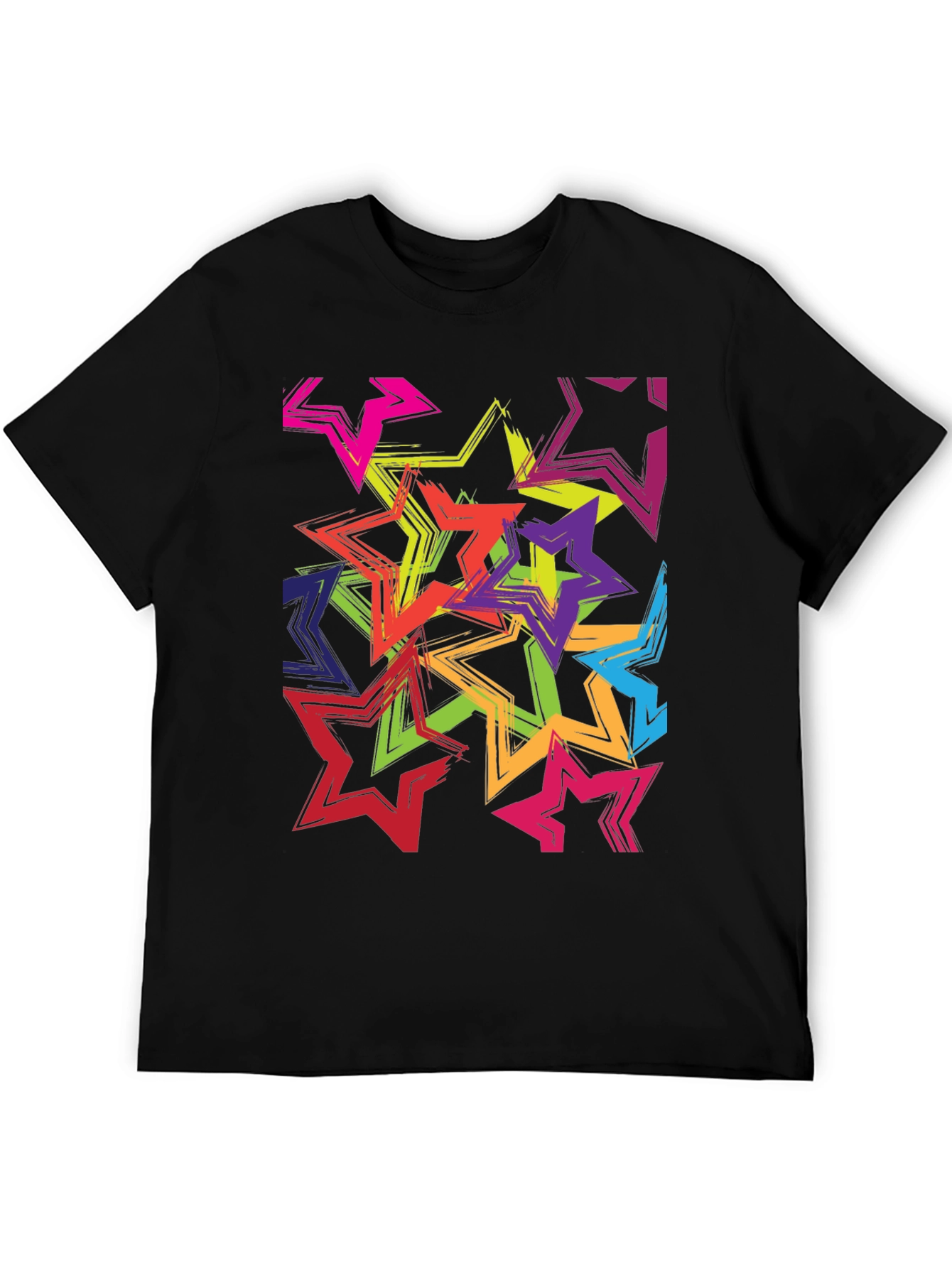 Colorful Star Burst Graphic Tee - Trendy Mens Black T-Shirt