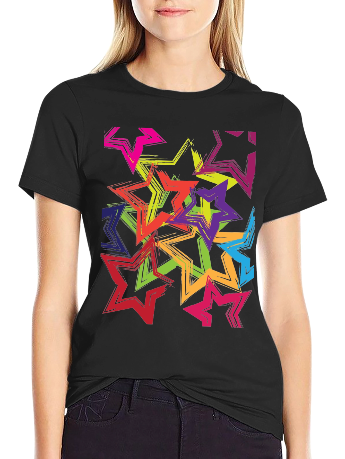 Colorful Star Burst Graphic Tee - Trendy Mens Black T-Shirt