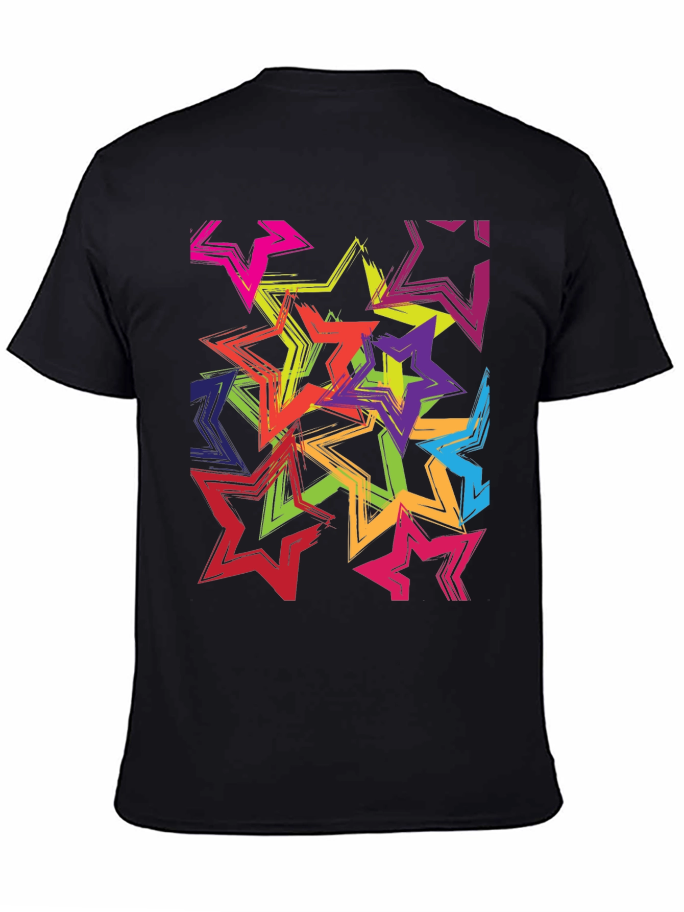 Colorful Star Burst Graphic Tee - Trendy Mens Black T-Shirt