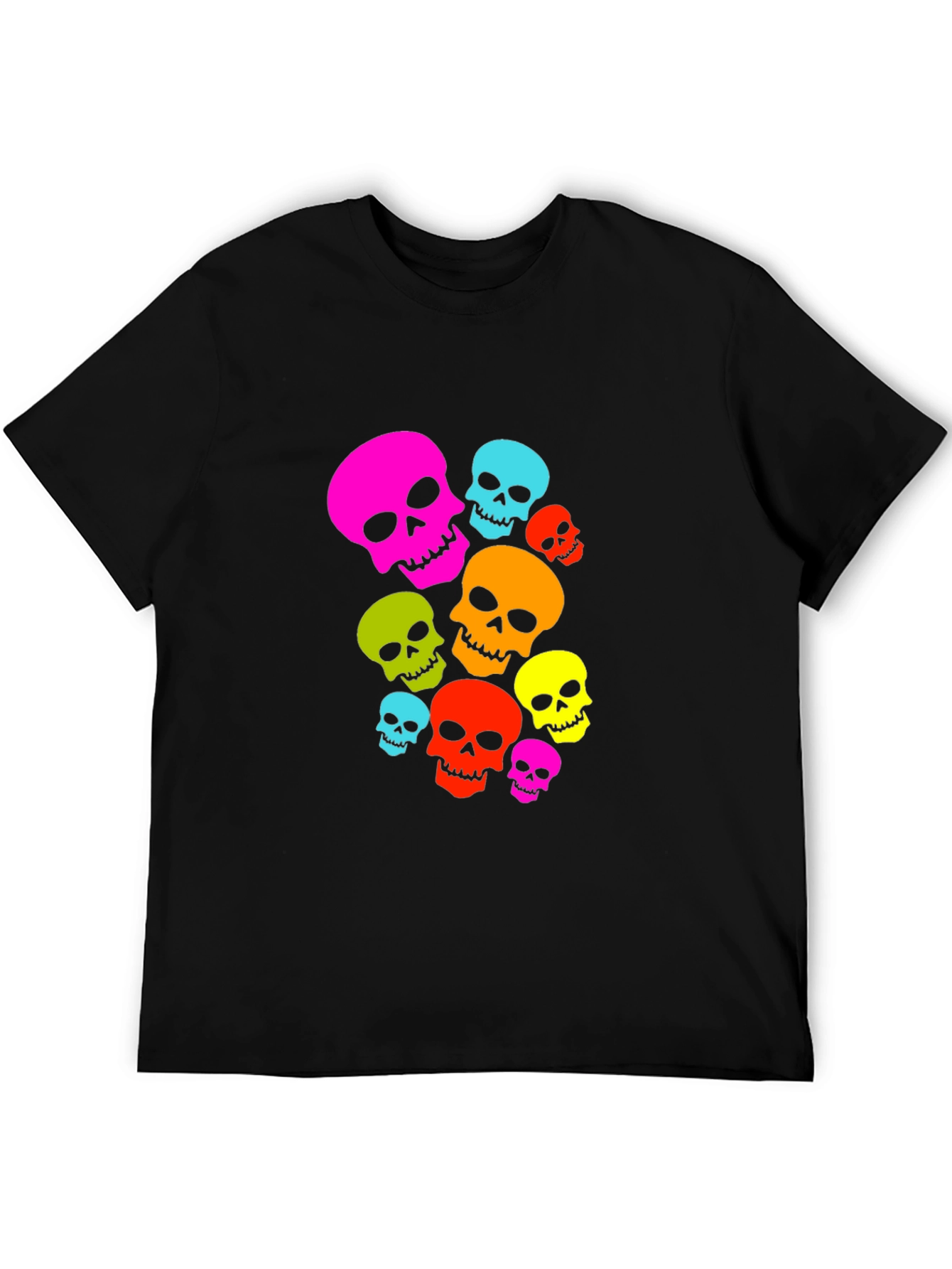 Colorful Skull Graphic Black T-Shirt
