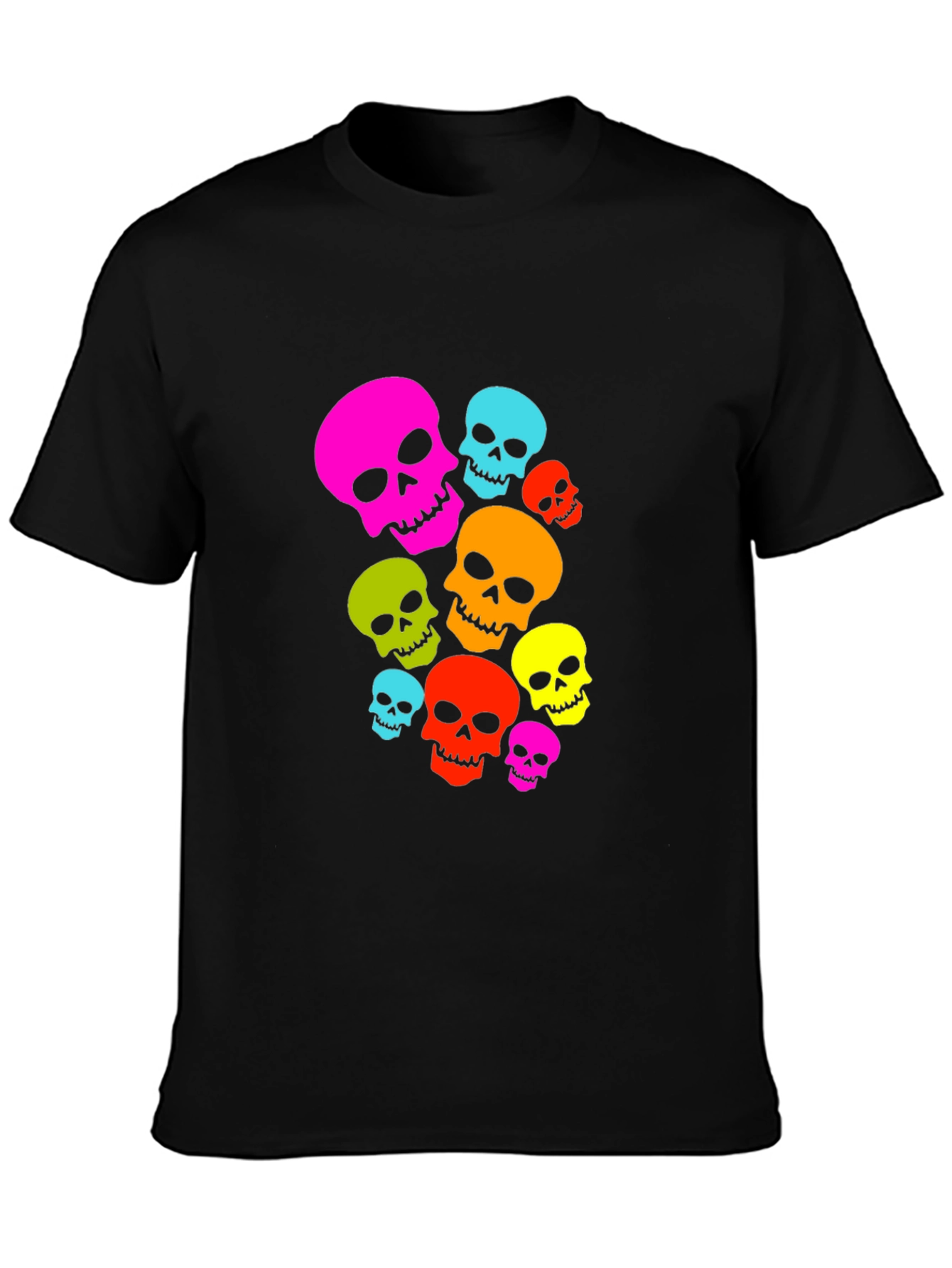 Colorful Skull Graphic Black T-Shirt
