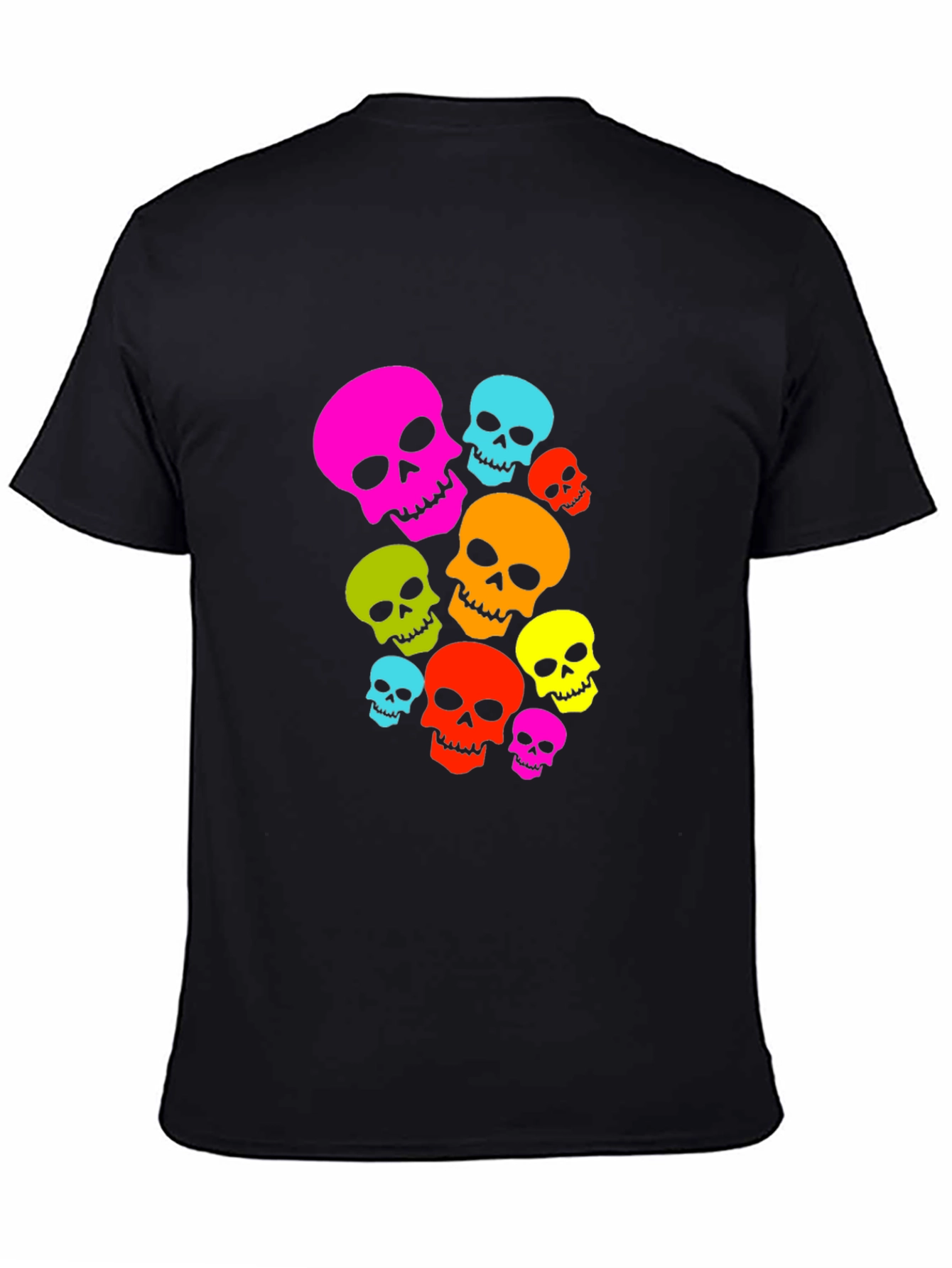 Colorful Skull Graphic Black T-Shirt