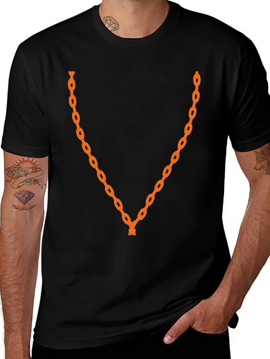 Orange Chain Graphic Black T-Shirt