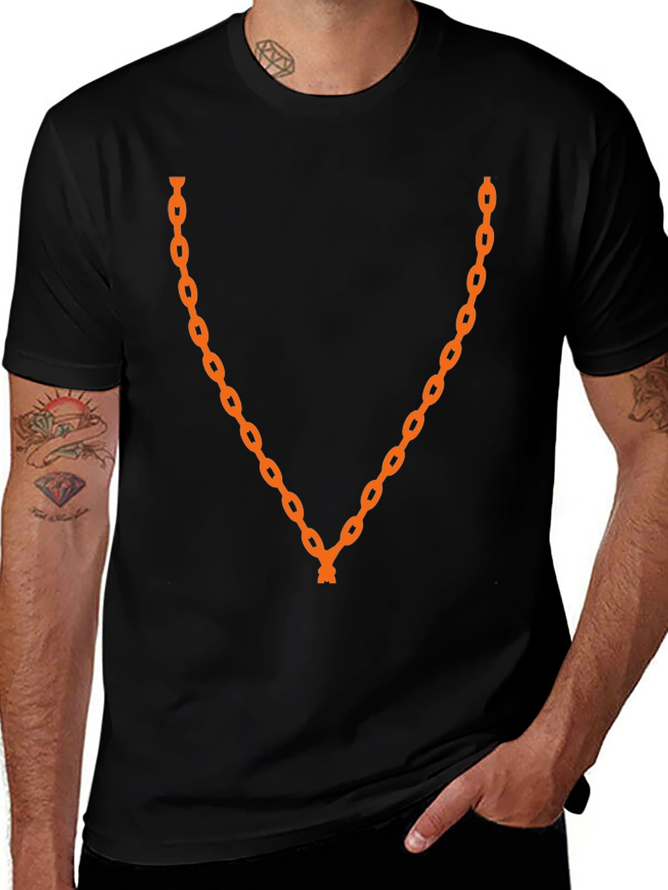 Orange Chain Graphic Black T-Shirt