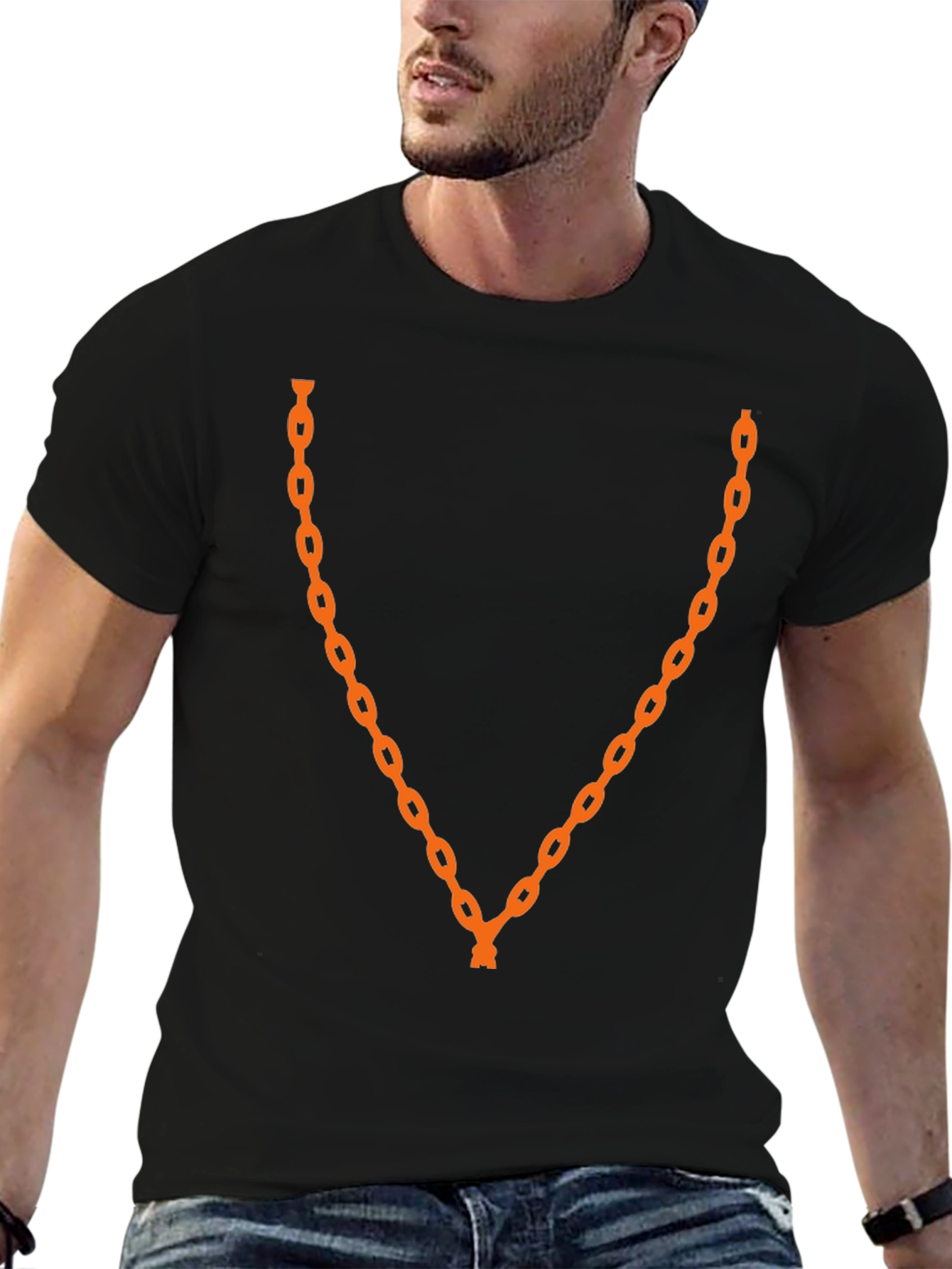 Orange Chain Graphic Black T-Shirt
