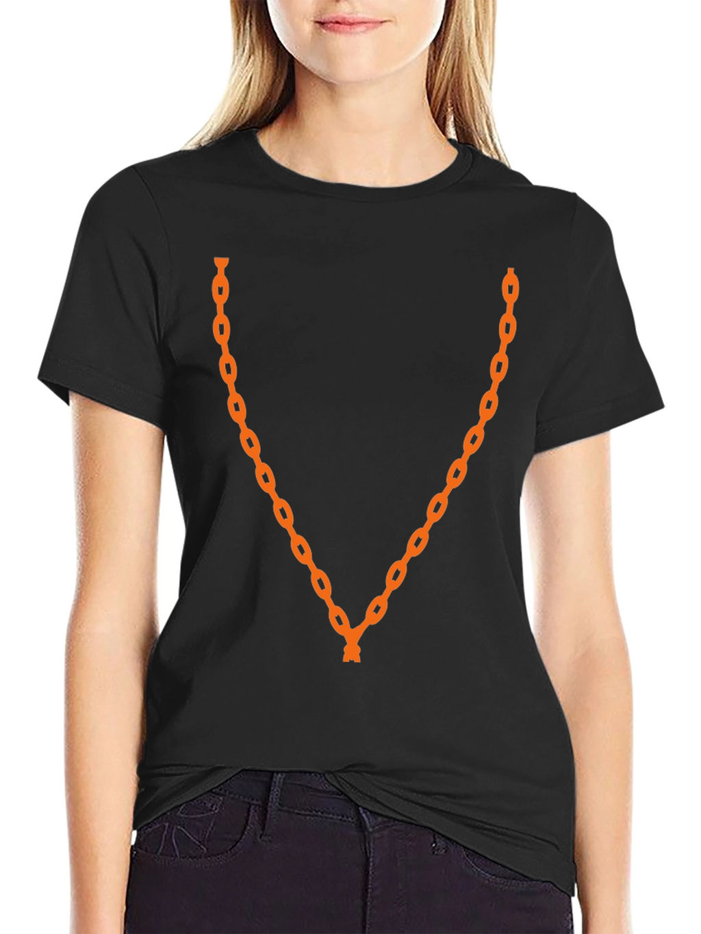 Orange Chain Graphic Black T-Shirt