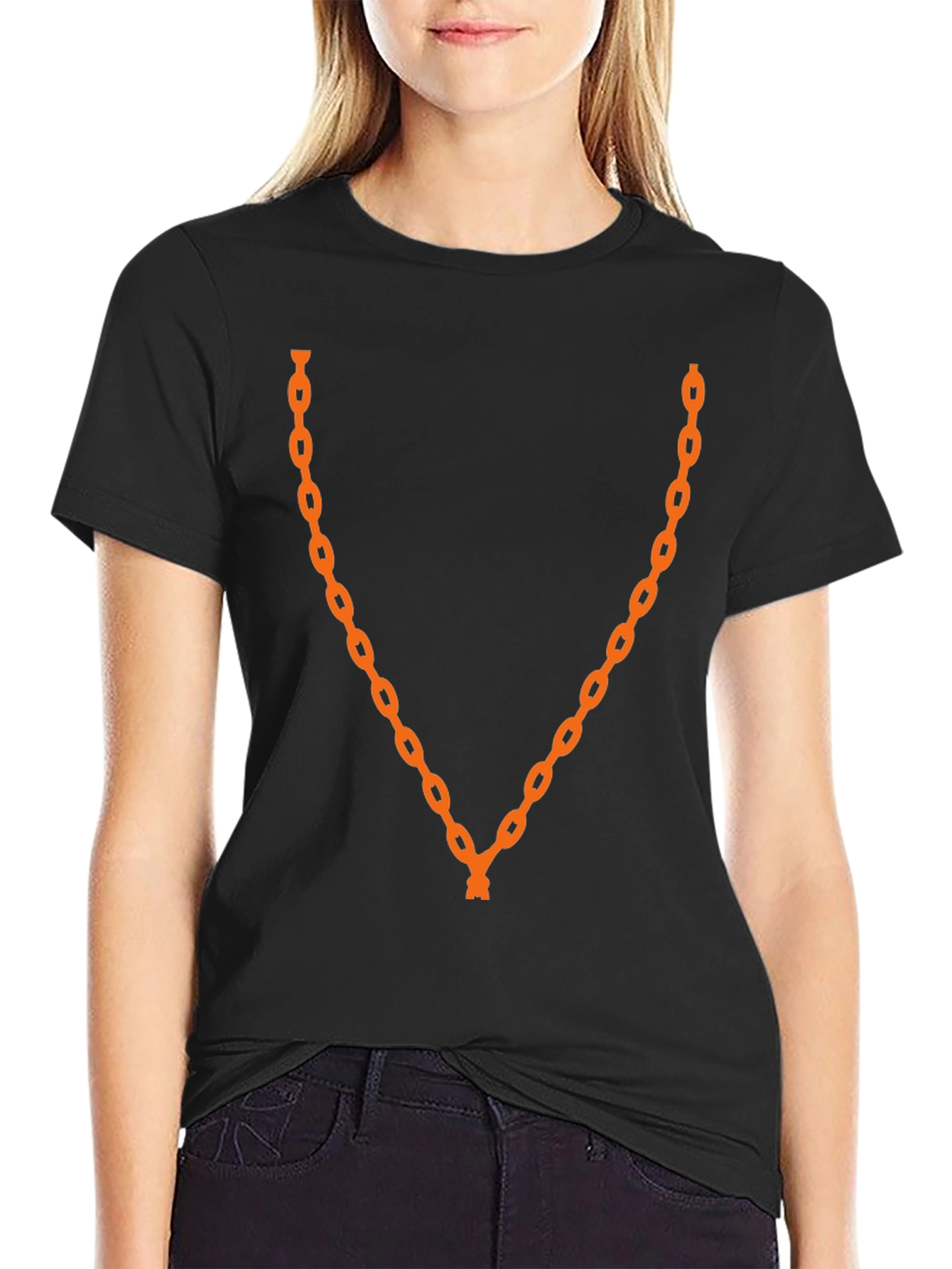 Orange Chain Graphic Black T-Shirt