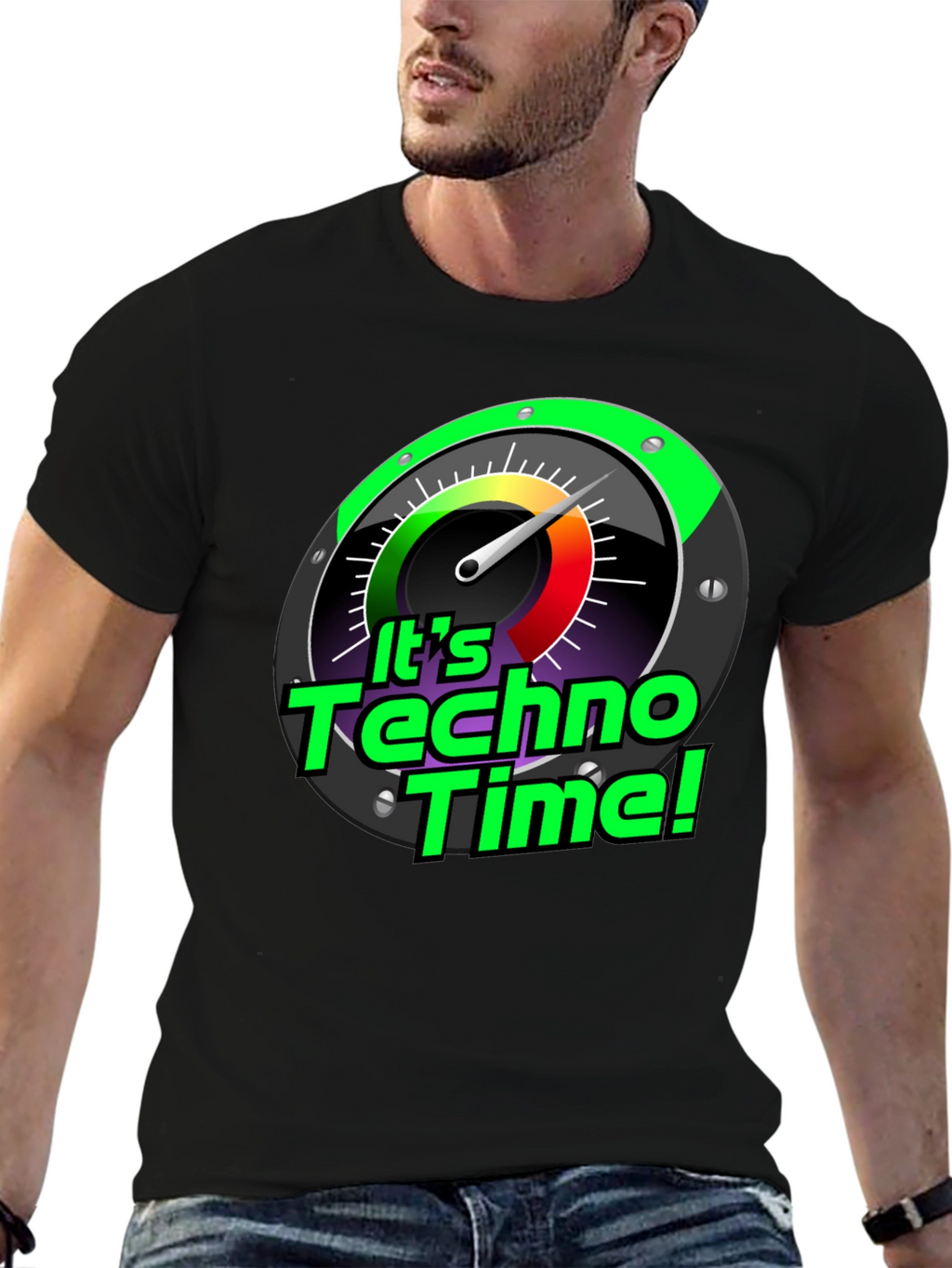 Its Techno Time! Graphic Black T-Shirt