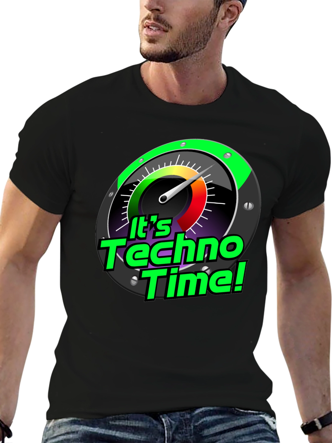 Its Techno Time! Graphic Black T-Shirt
