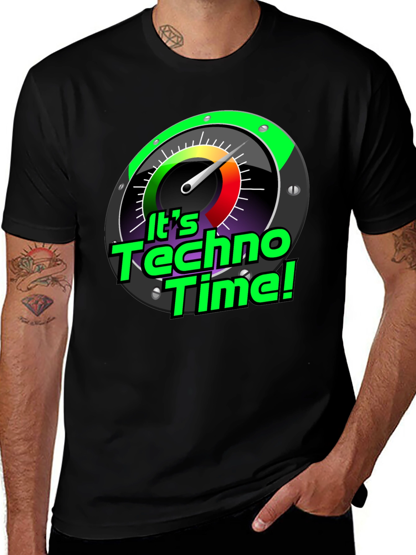 Its Techno Time! Graphic Black T-Shirt