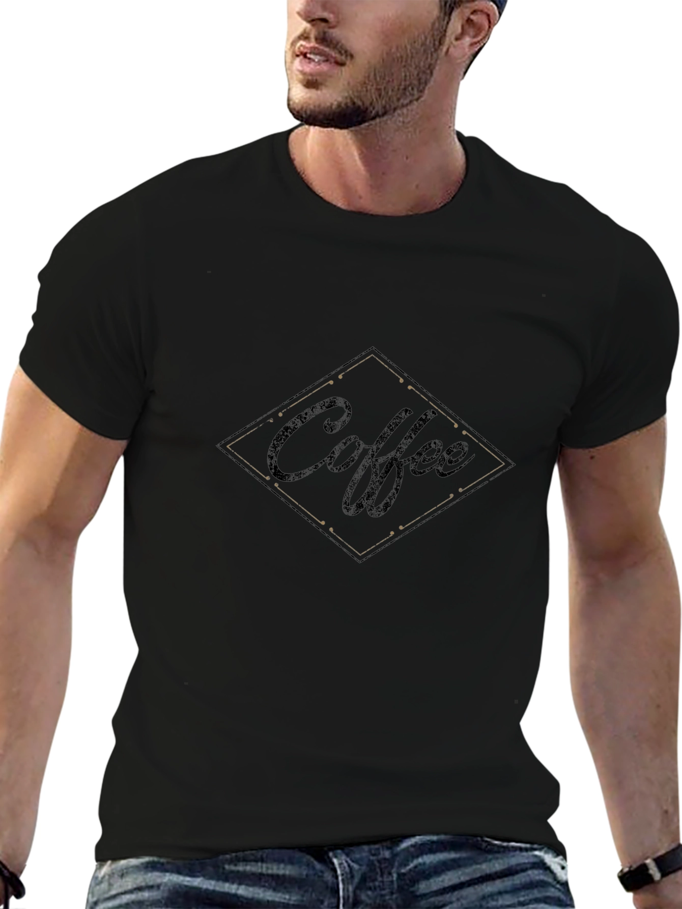 Coffee Diamond Graphic Black T-Shirt
