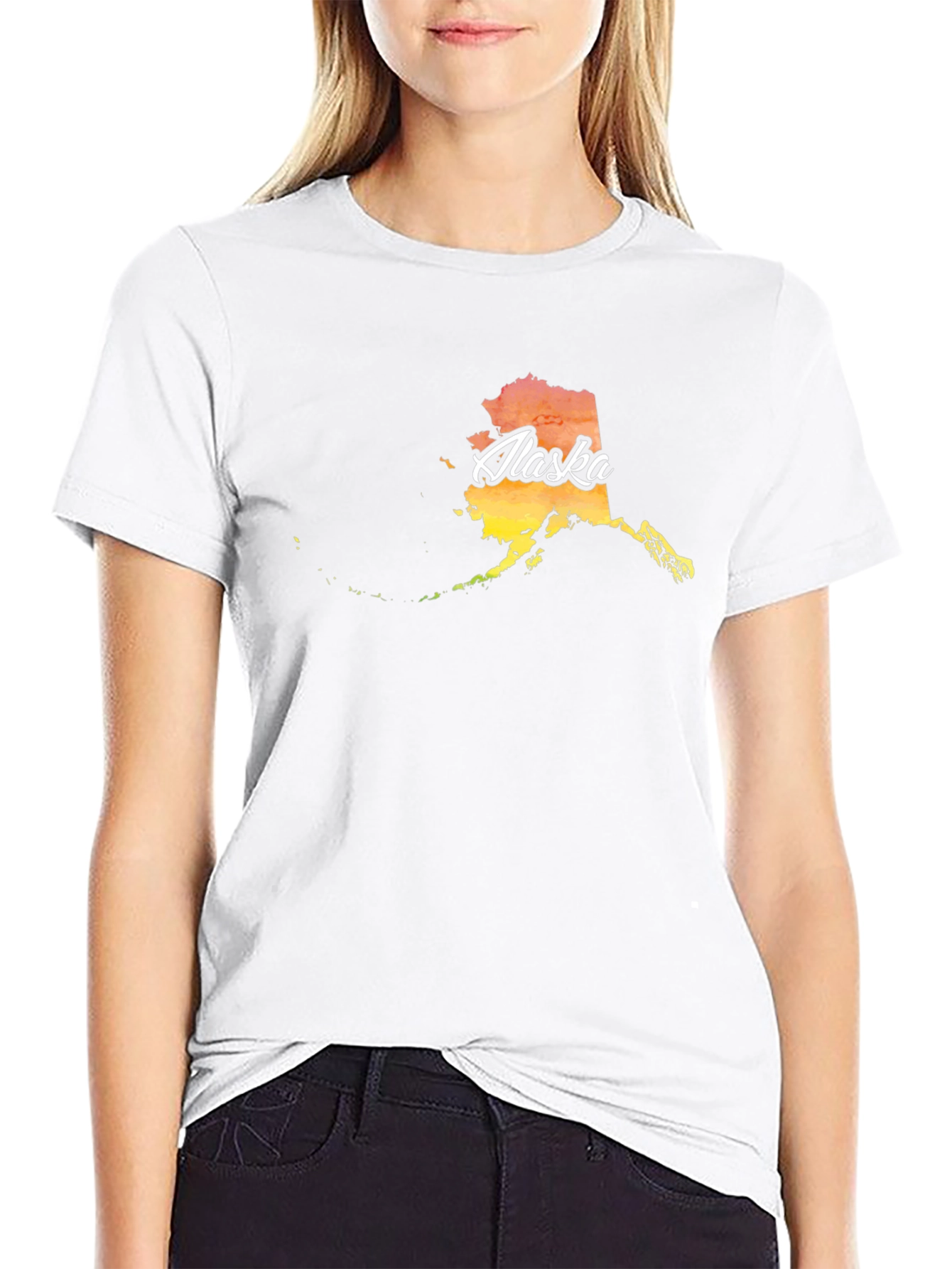 Alaska State Map Graphic Tee - Black Cotton Blend T-Shirt