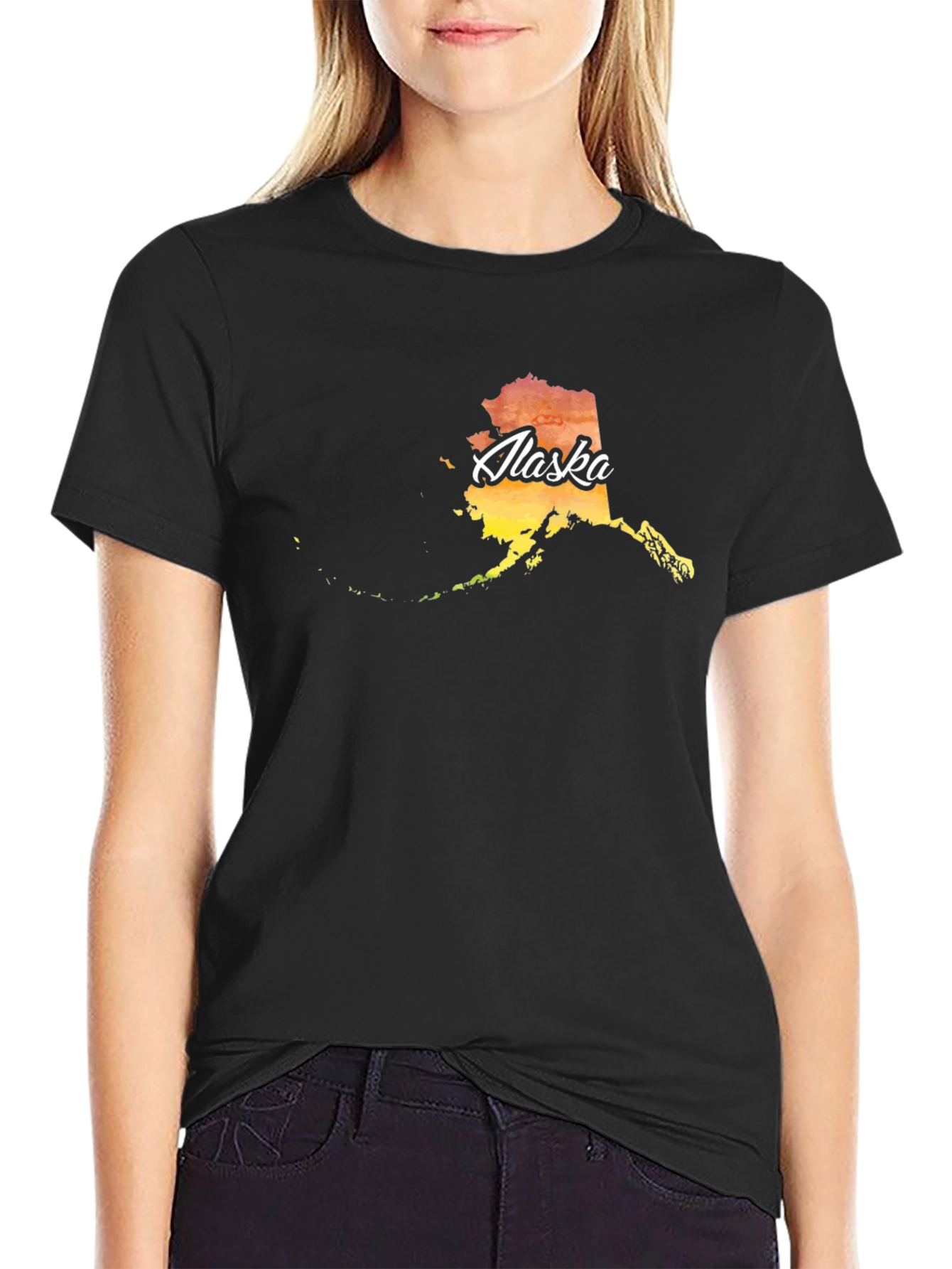 Alaska State Map Graphic Tee - Black Cotton Blend T-Shirt
