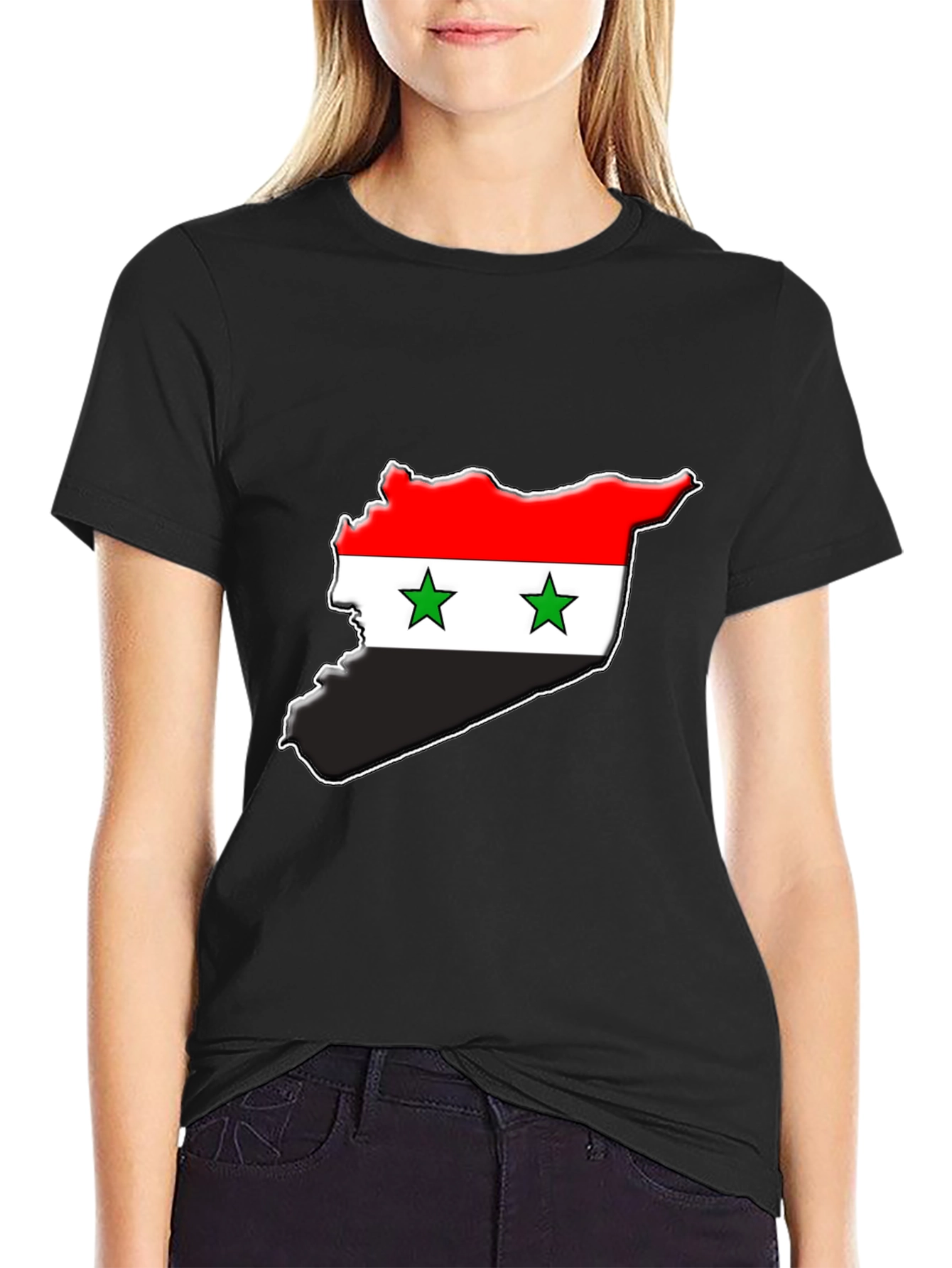Syria Flag Map T-Shirt - Black