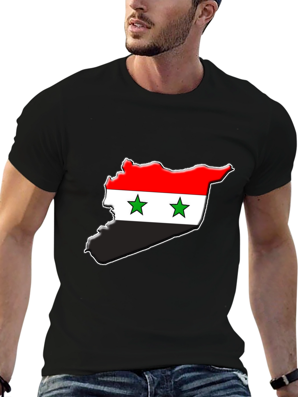 Syria Flag Map T-Shirt - Black