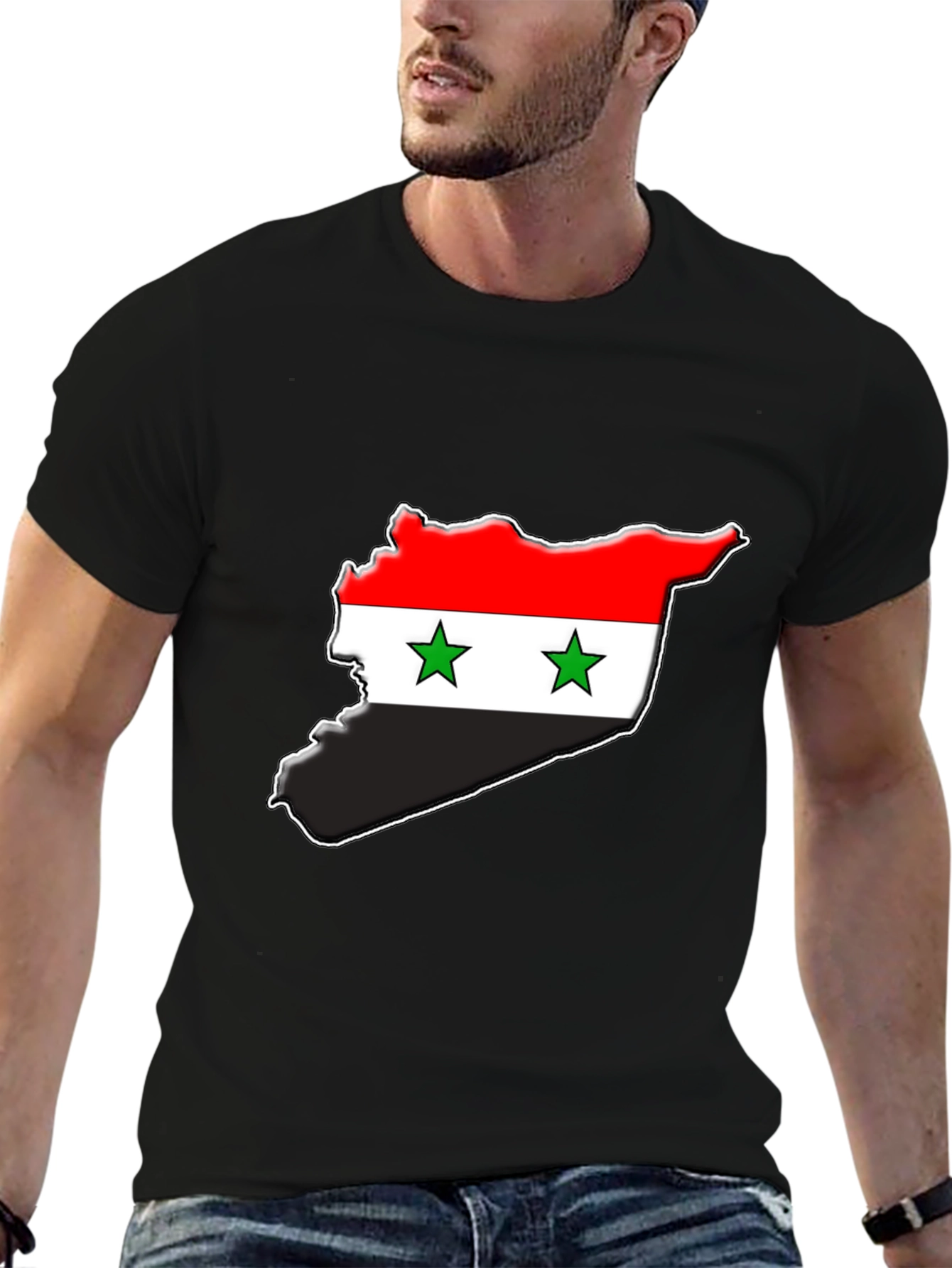 Syria Flag Map T-Shirt - Black