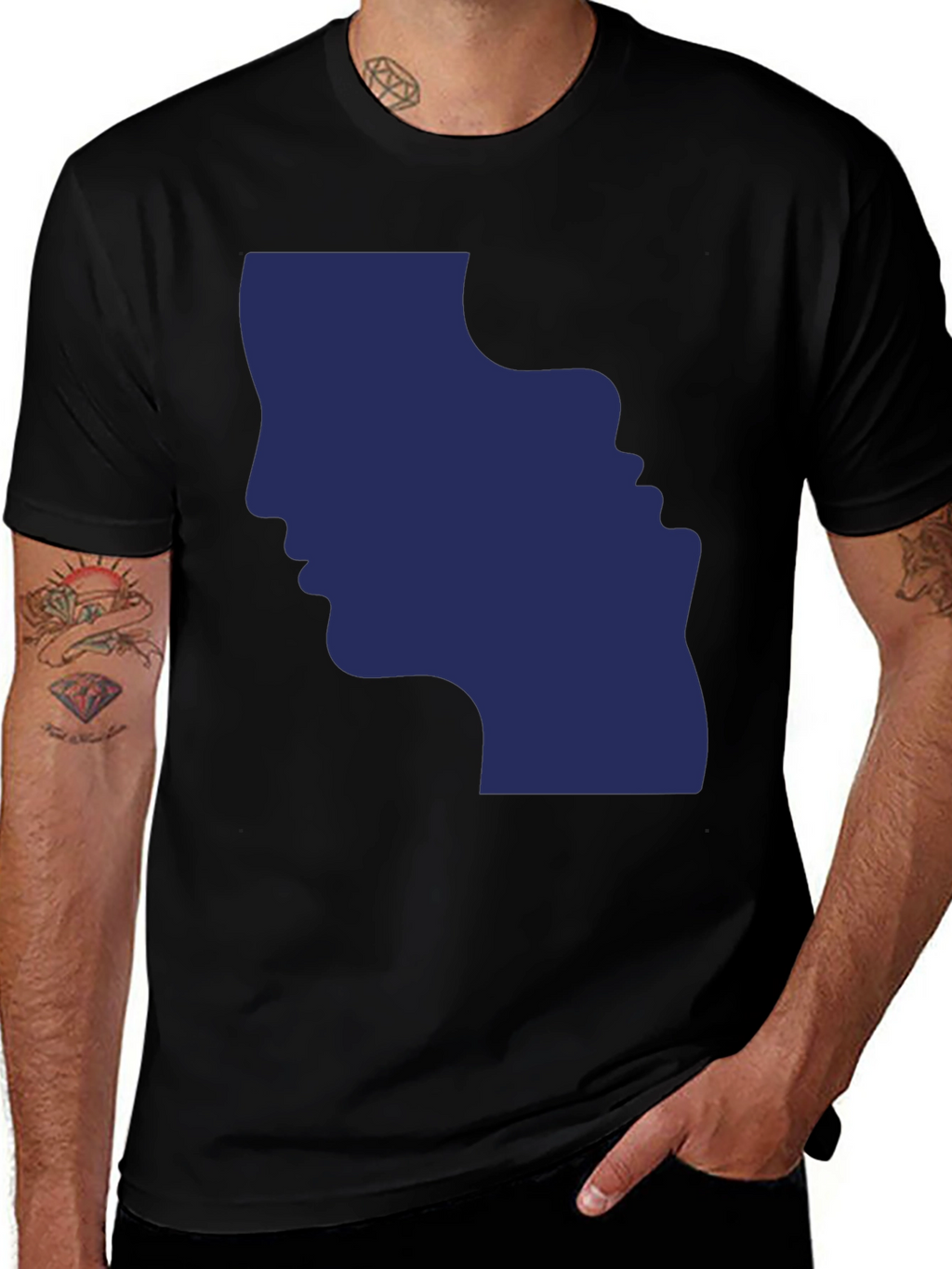 Optical Illusion Faces Black Graphic Tee