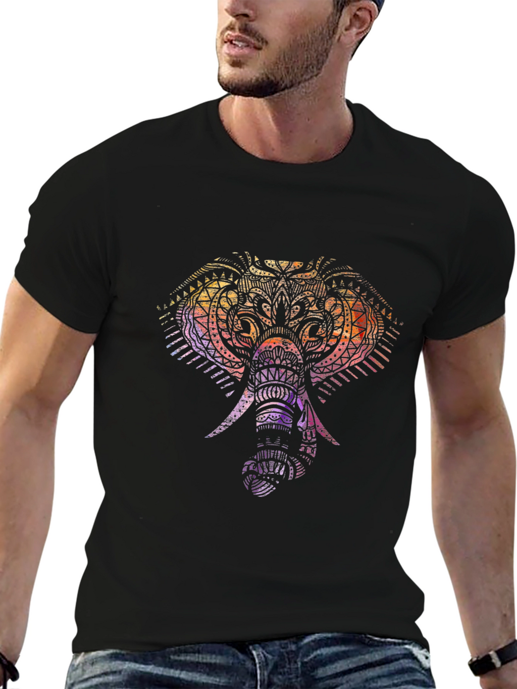 Elephant Mandala Graphic Tee - Soft Black Cotton Shirt