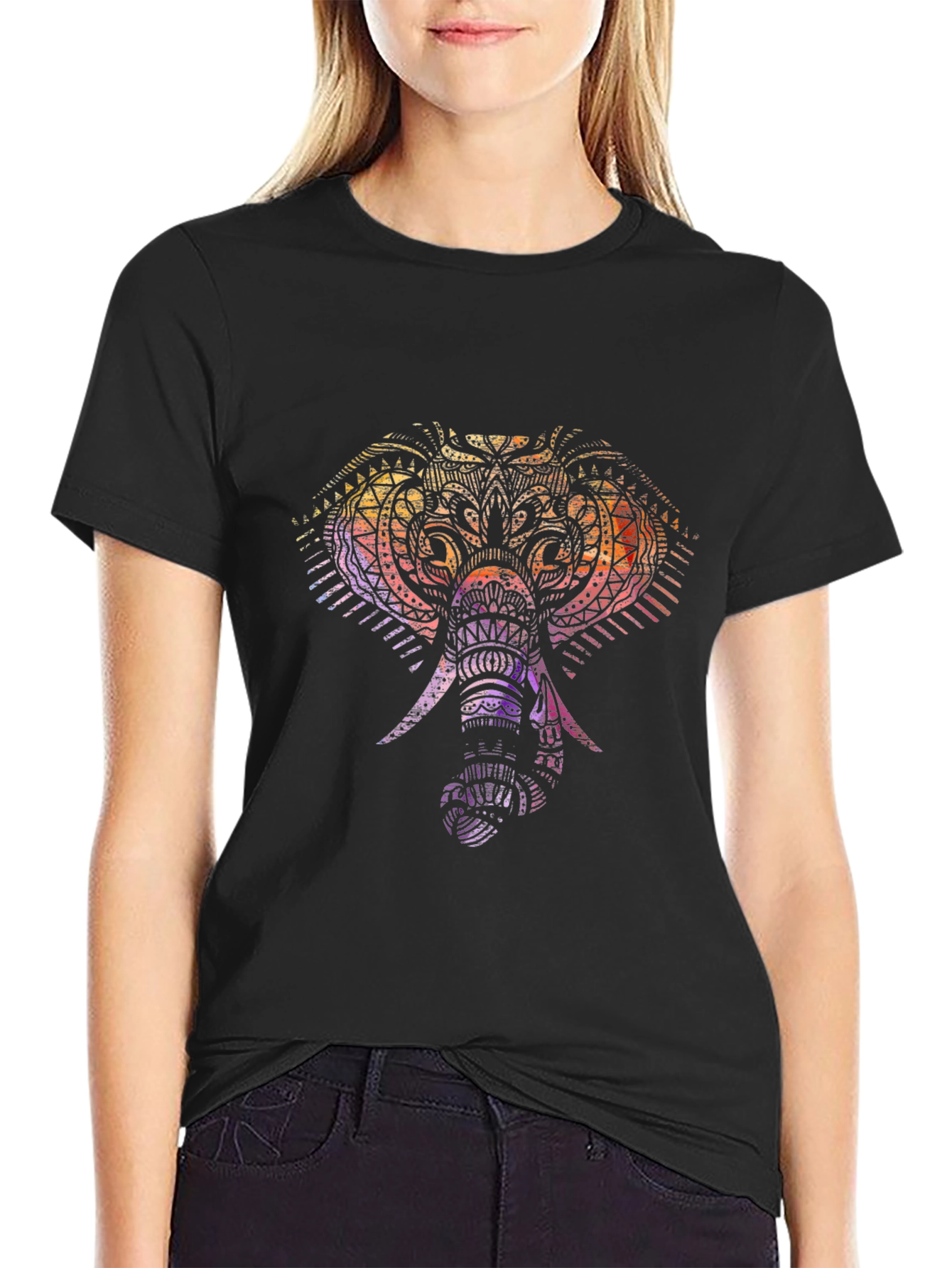 Elephant Mandala Graphic Tee - Soft Black Cotton Shirt