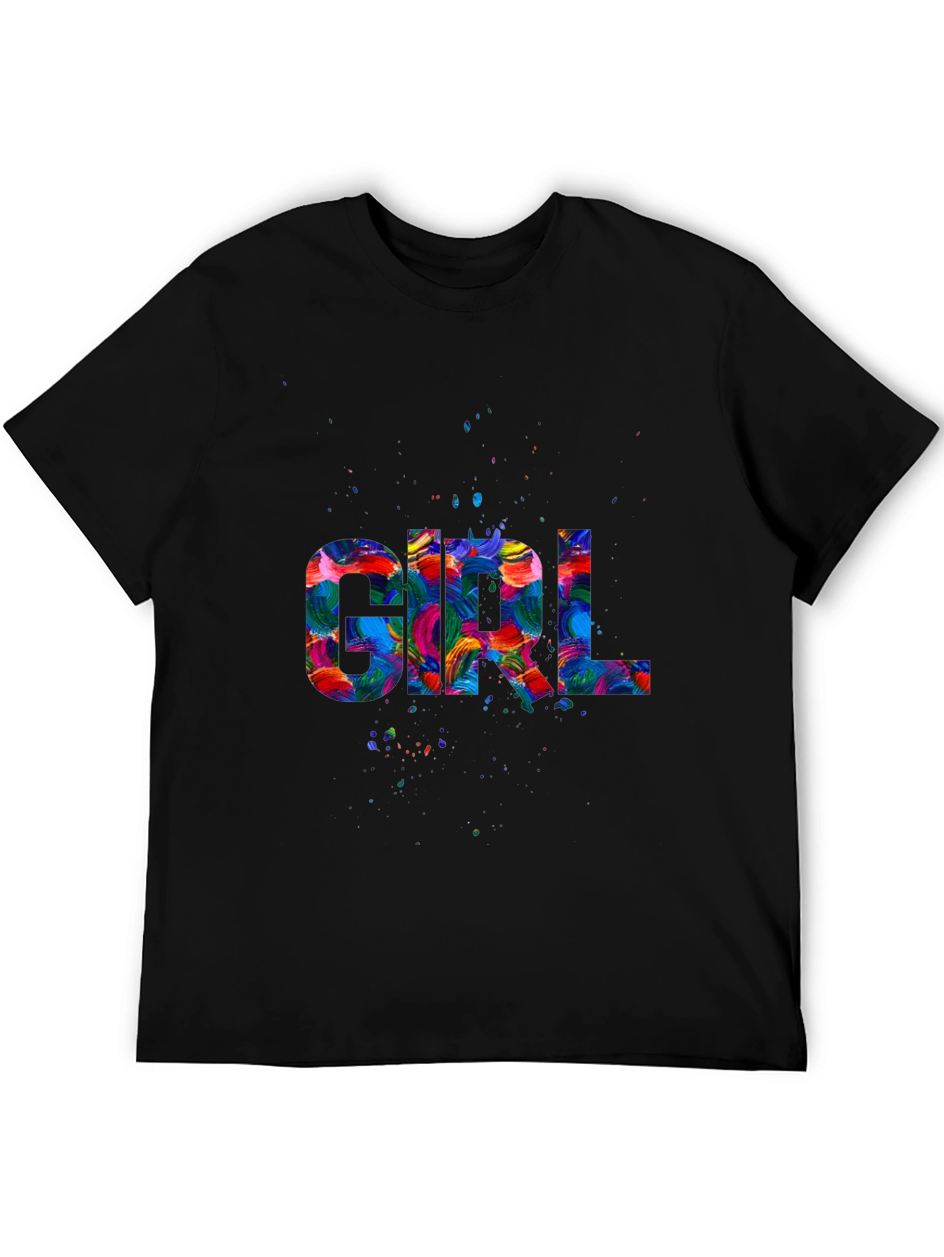 Colorful Girl Graphic Black T-Shirt