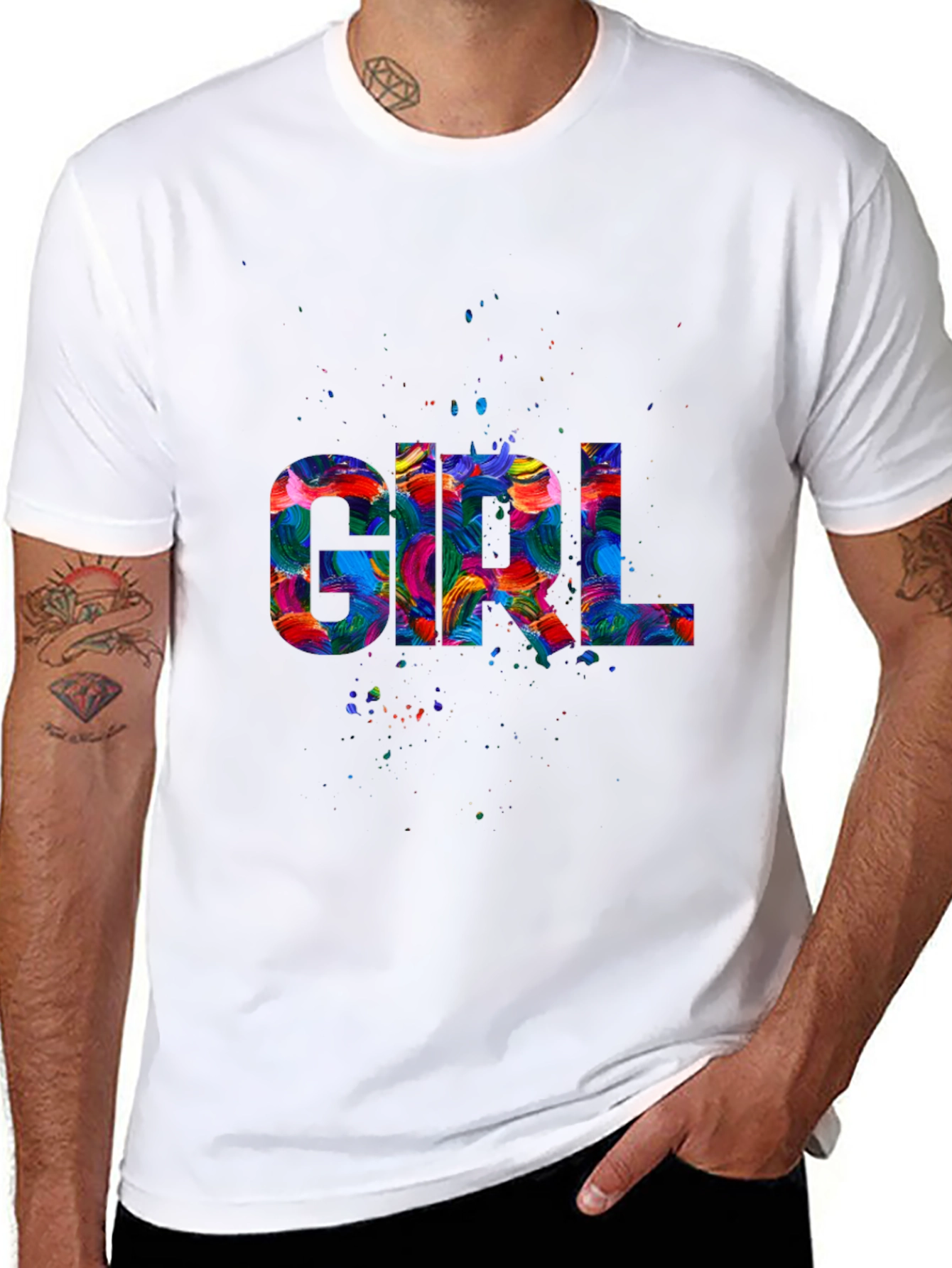 Colorful Girl Graphic Black T-Shirt