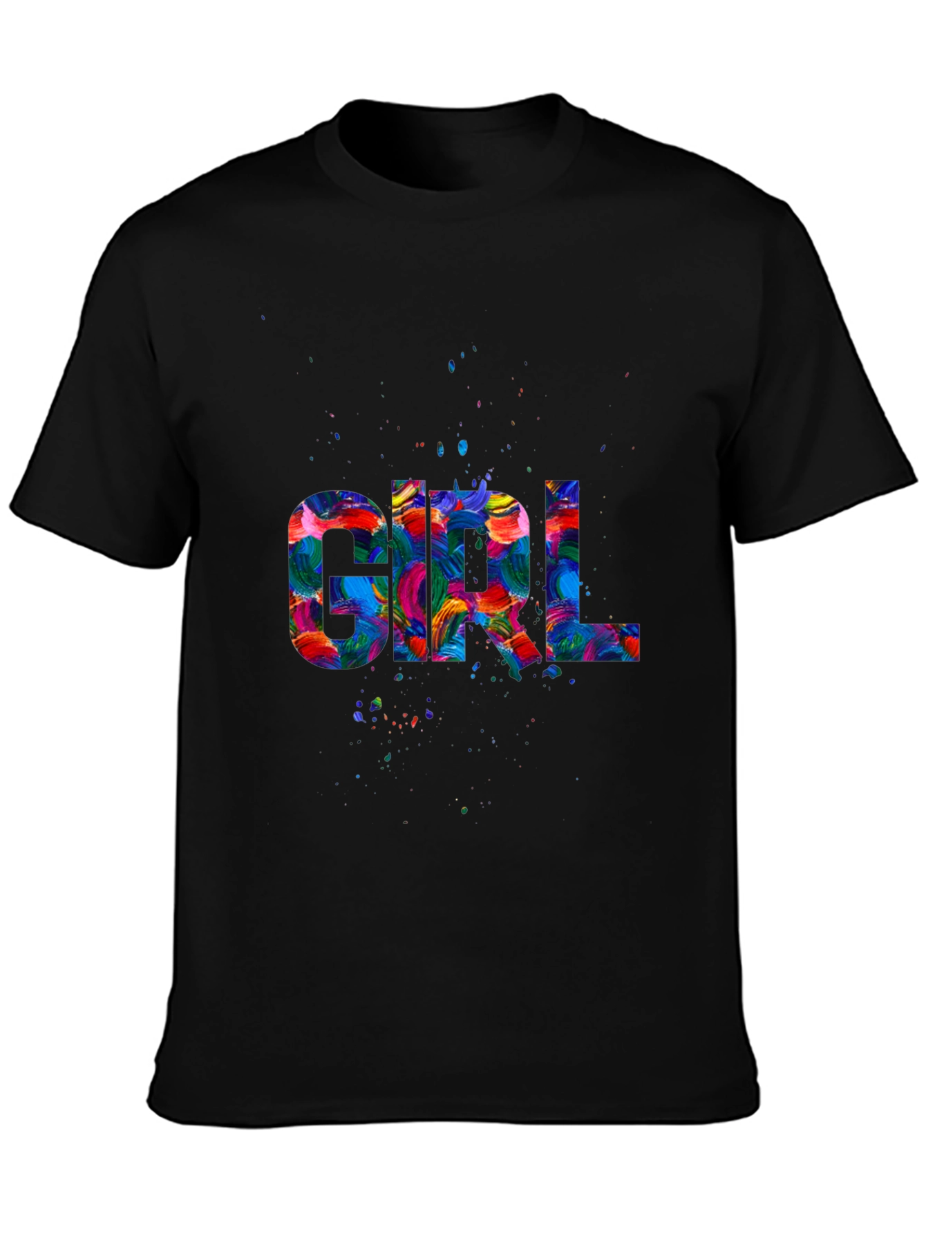 Colorful Girl Graphic Black T-Shirt