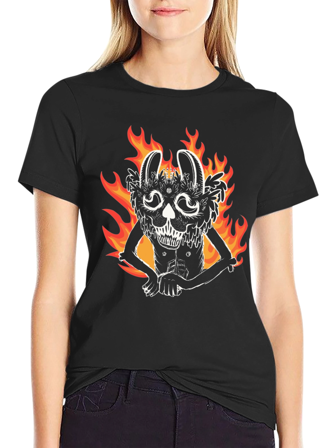 Fiery Rabbit Graphic Tee - Black Cotton Shirt
