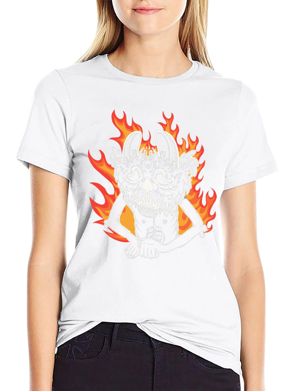 Fiery Rabbit Graphic Tee - Black Cotton Shirt