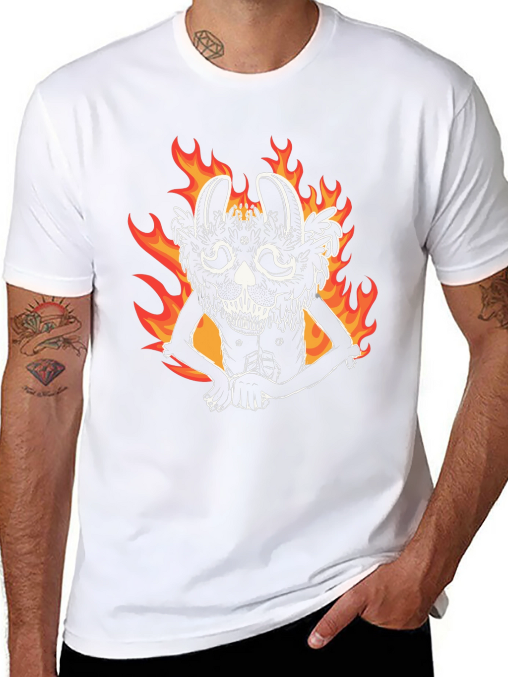 Fiery Rabbit Graphic Tee - Black Cotton Shirt