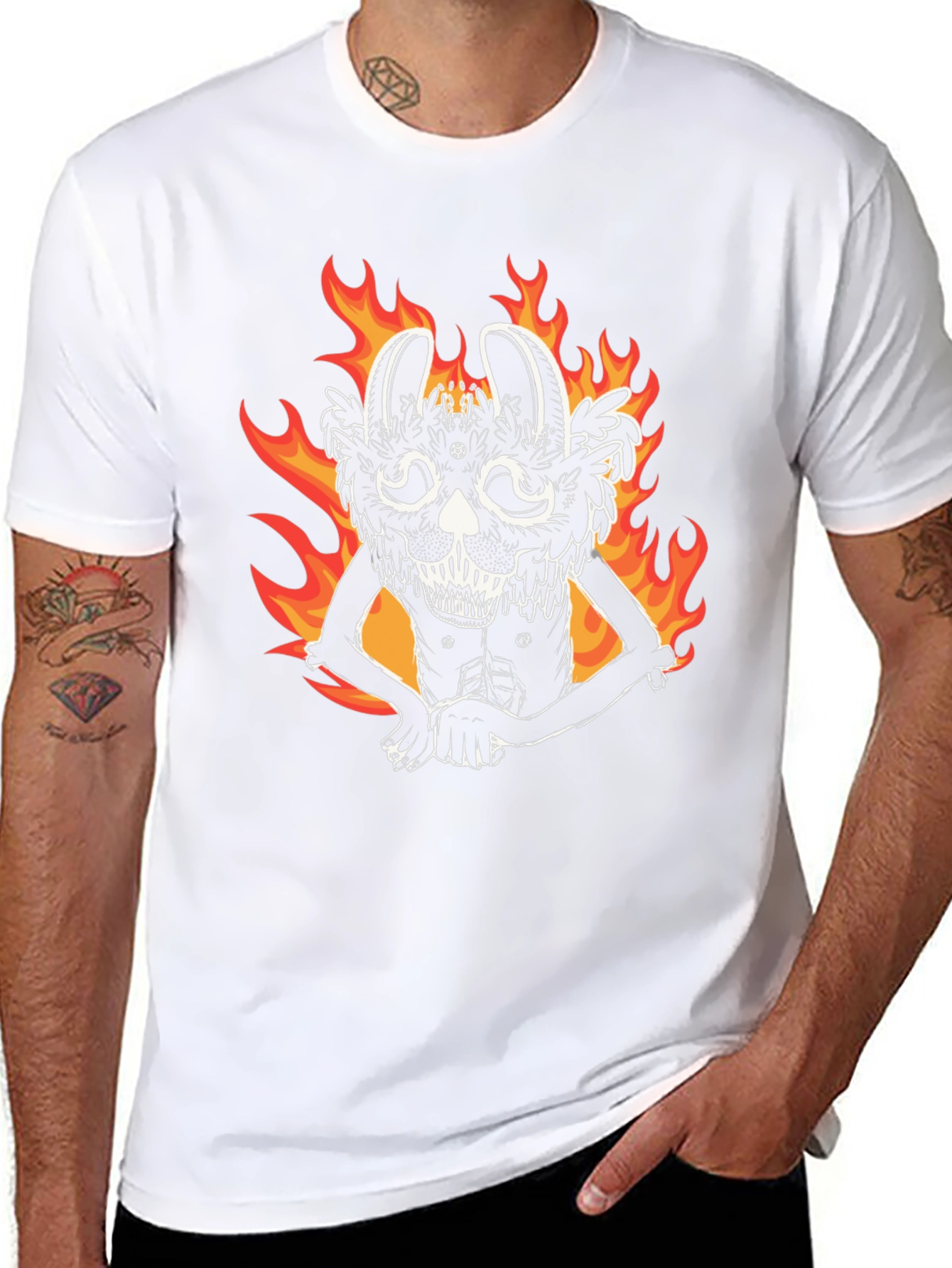 Fiery Rabbit Graphic Tee - Black Cotton Shirt