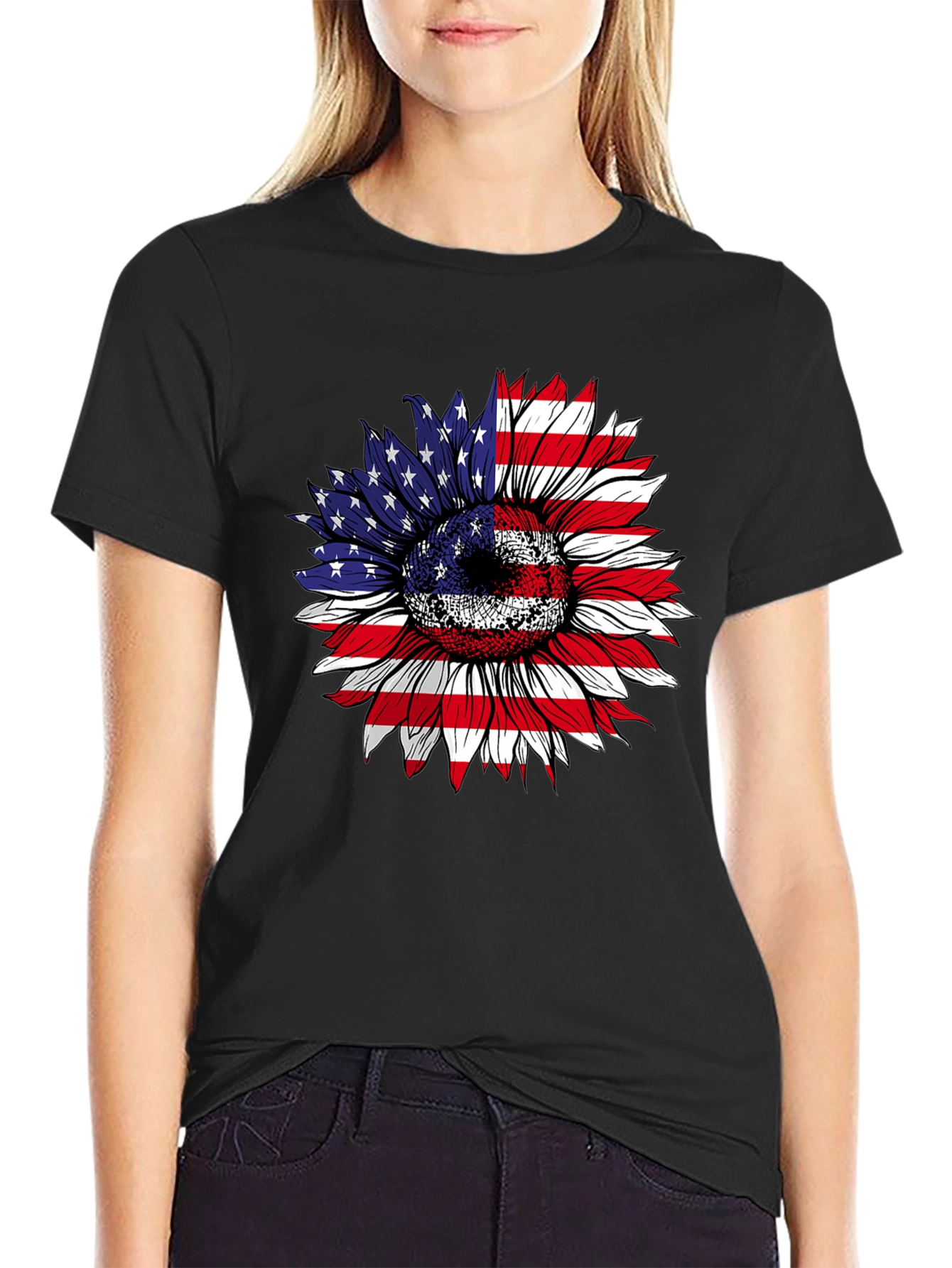 American Flag Sunflower Graphic Tee