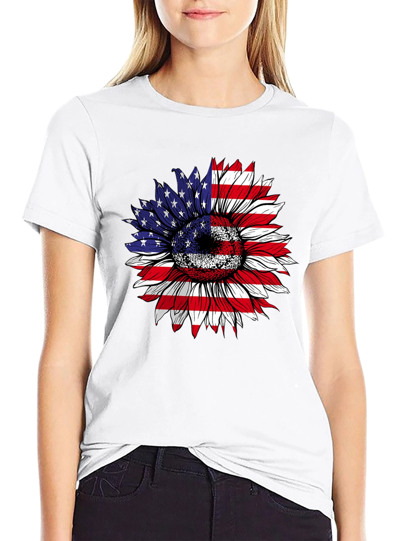 American Flag Sunflower Graphic Tee