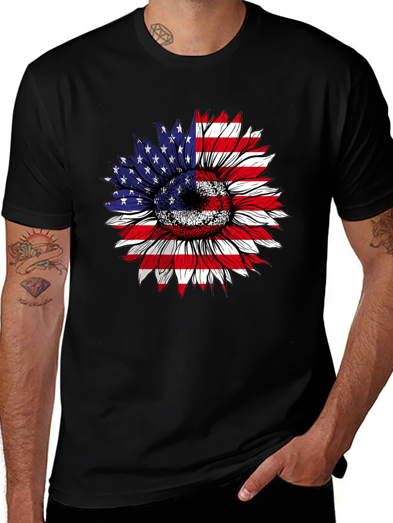 American Flag Sunflower Graphic Tee