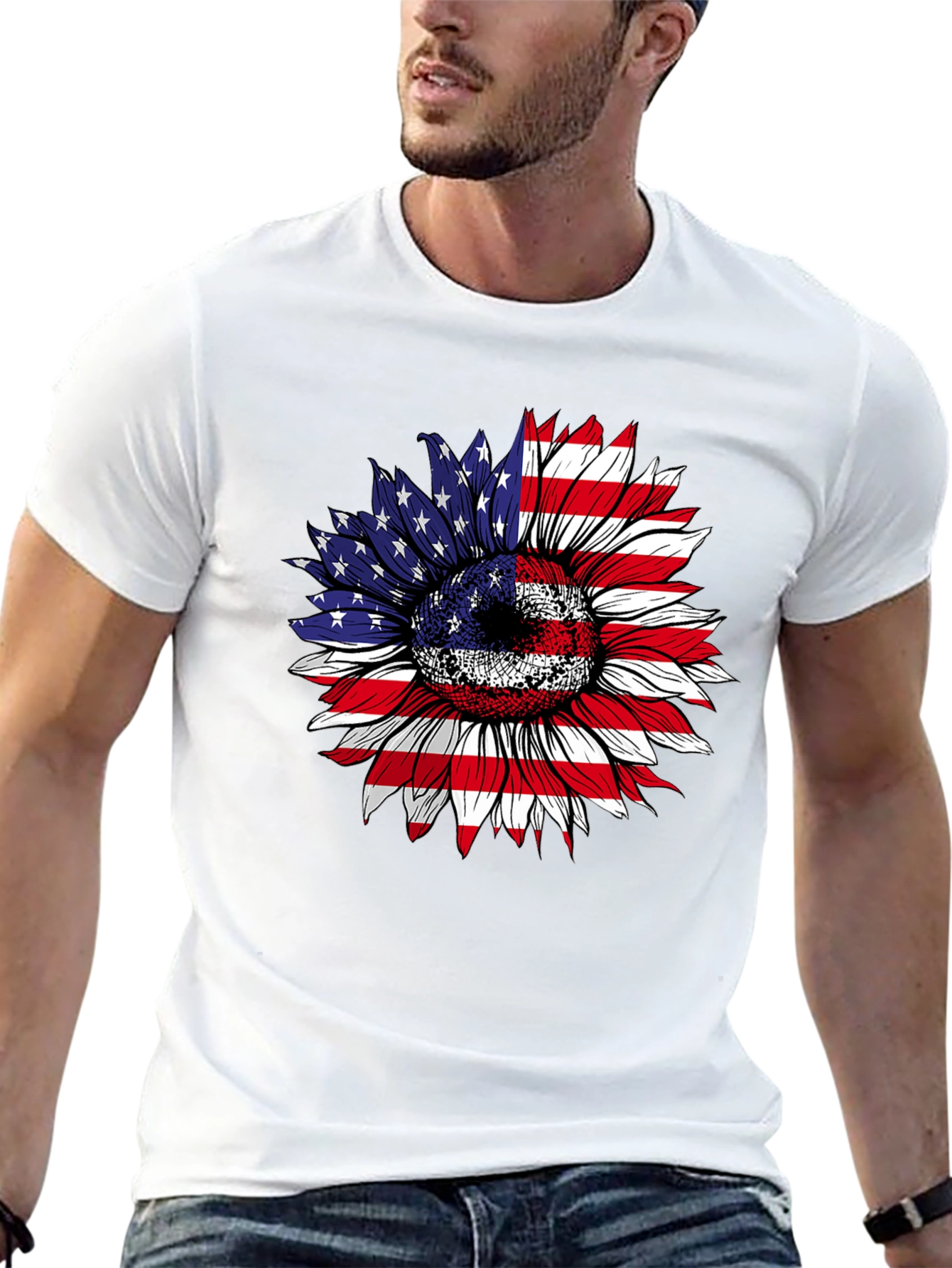 American Flag Sunflower Graphic Tee