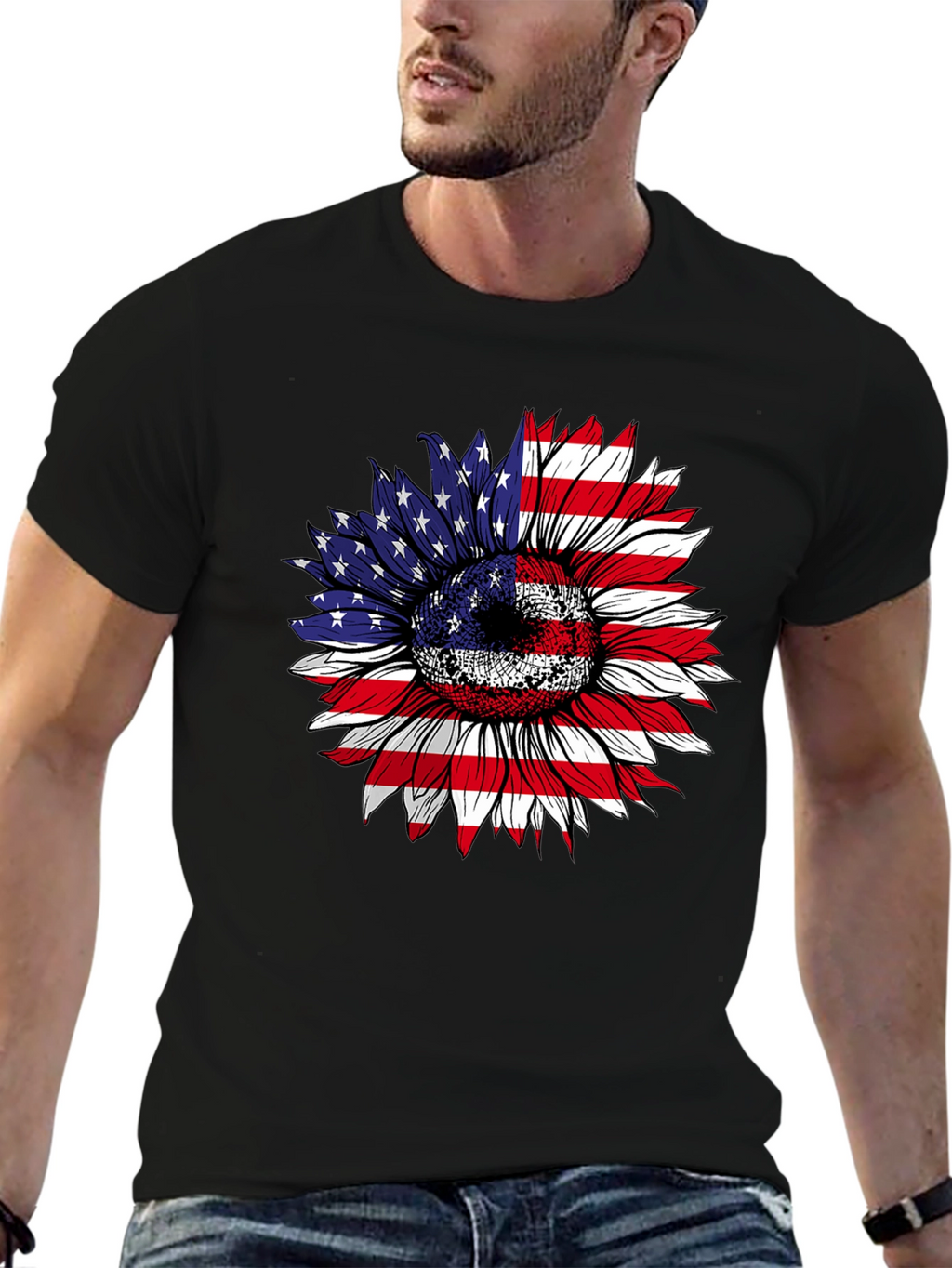 American Flag Sunflower Graphic Tee