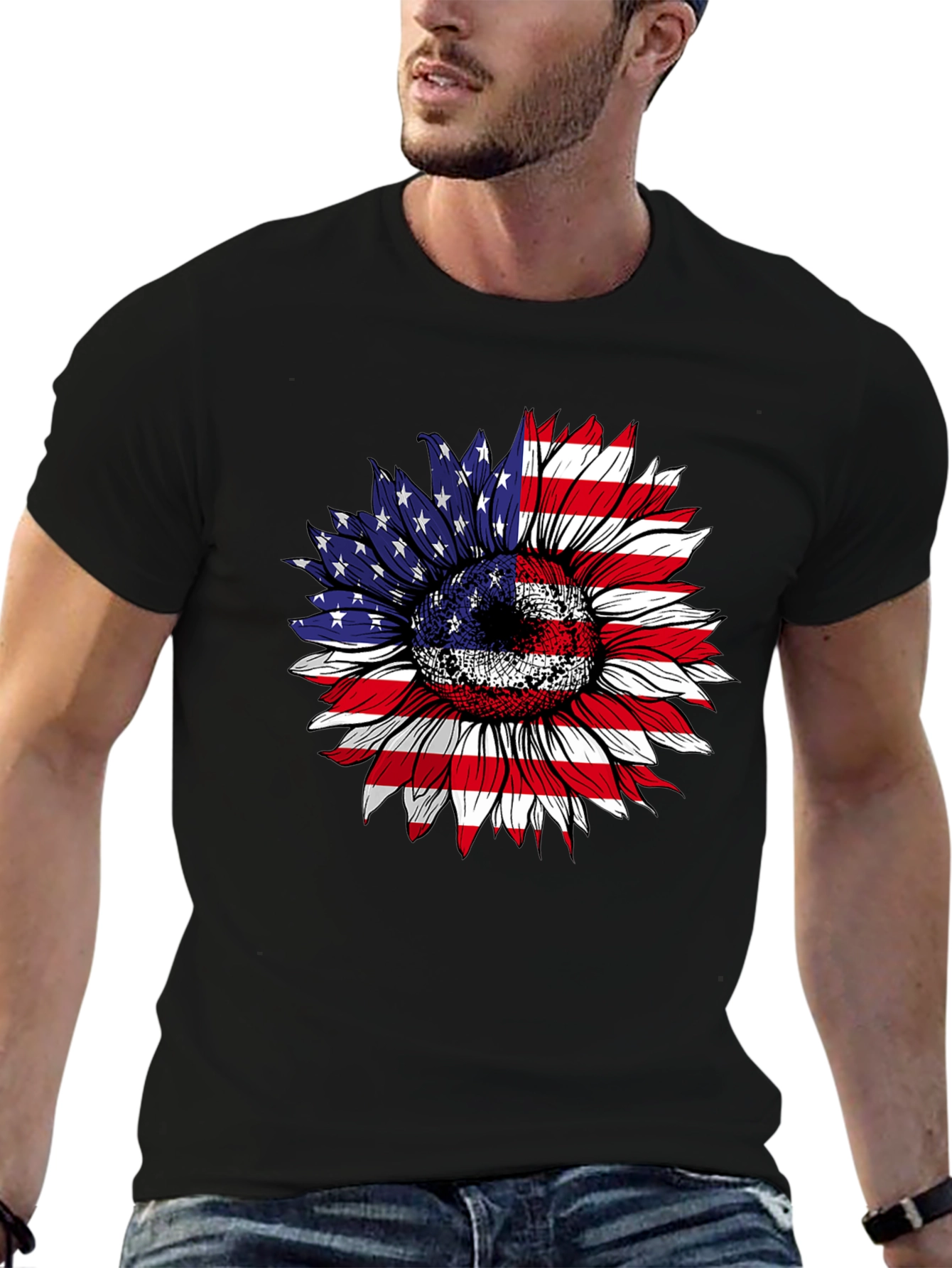 American Flag Sunflower Graphic Tee