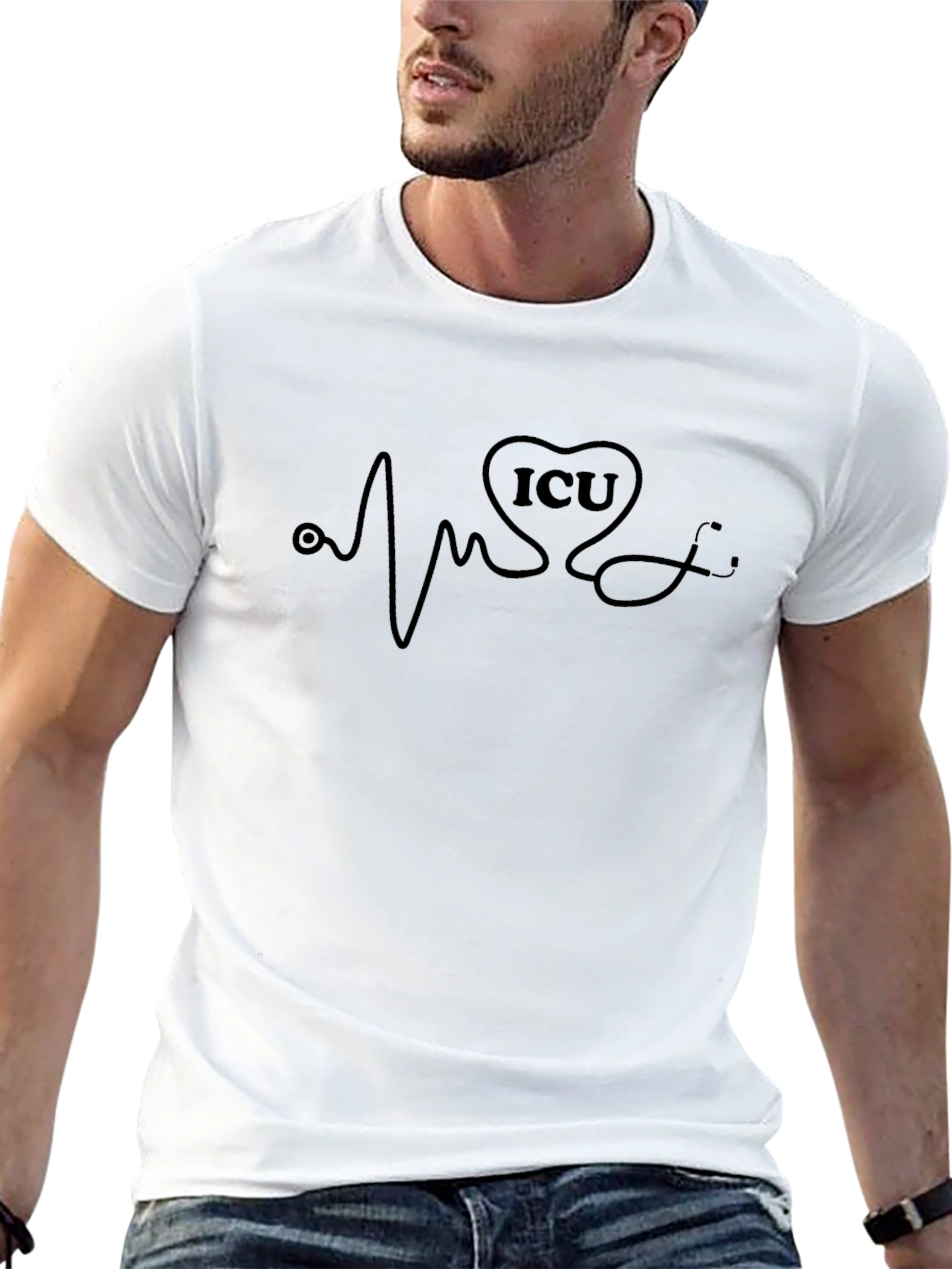 ICU Heartbeat Stethoscope Graphic T-Shirt