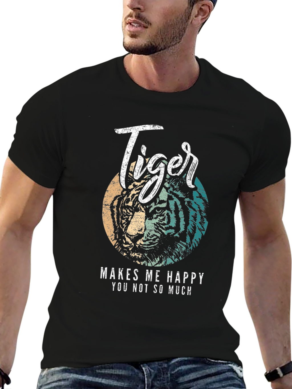 Tiger Makes Me Happy T-Shirt - Soft Cotton Blend
