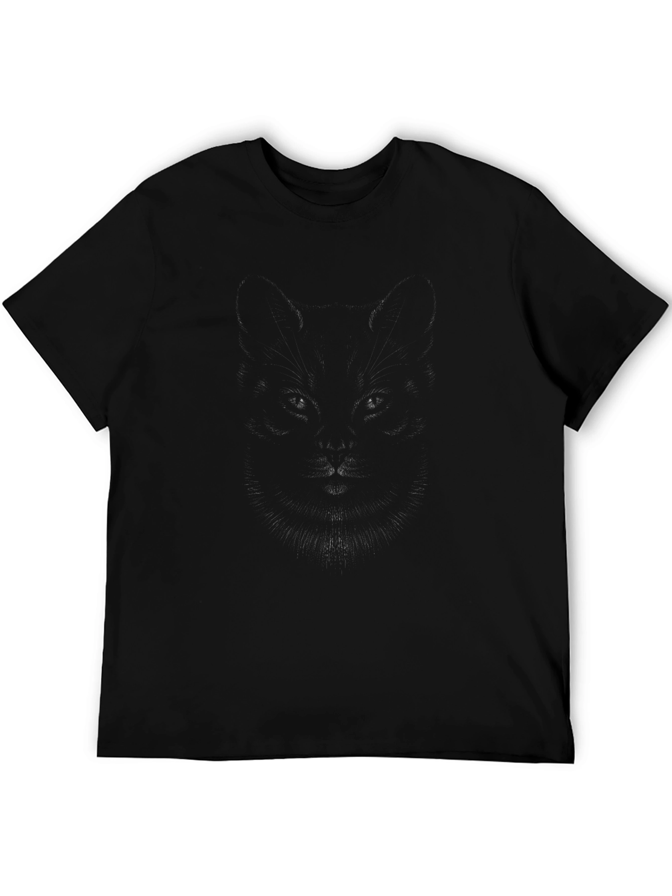Mens Black Graphic Tee - Dark Cat Design