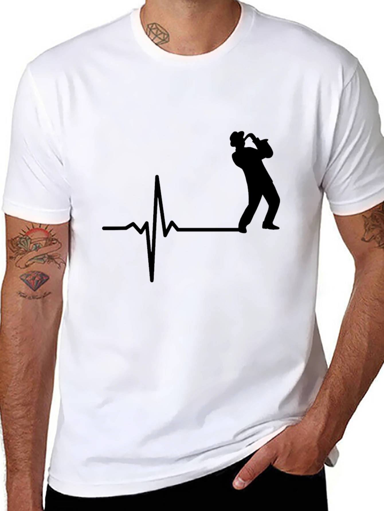 Saxophone Heartbeat T-Shirt - Music Lover Tee