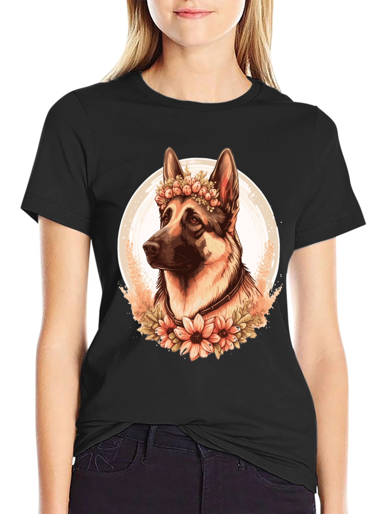 German Shepherd Flower Crown Graphic Tee