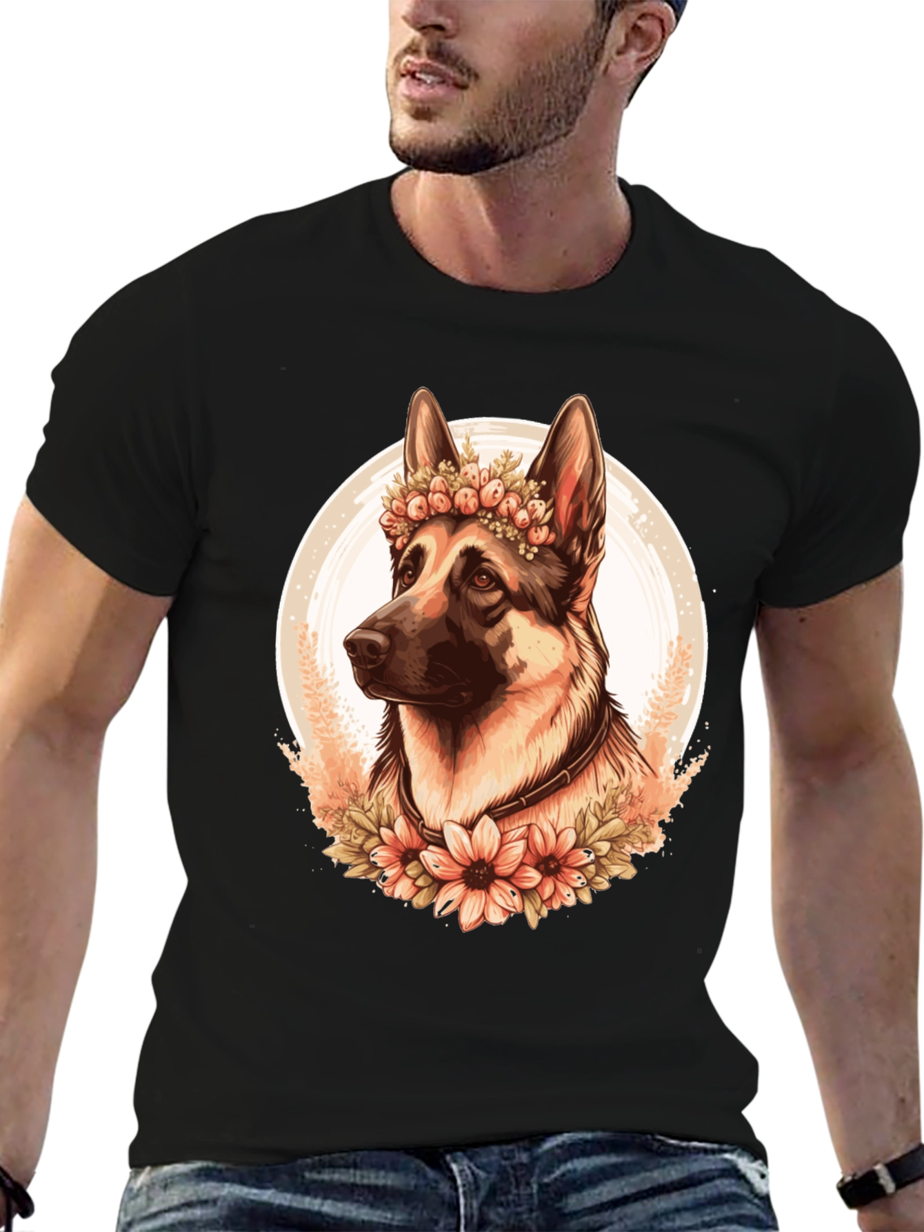German Shepherd Flower Crown Graphic Tee